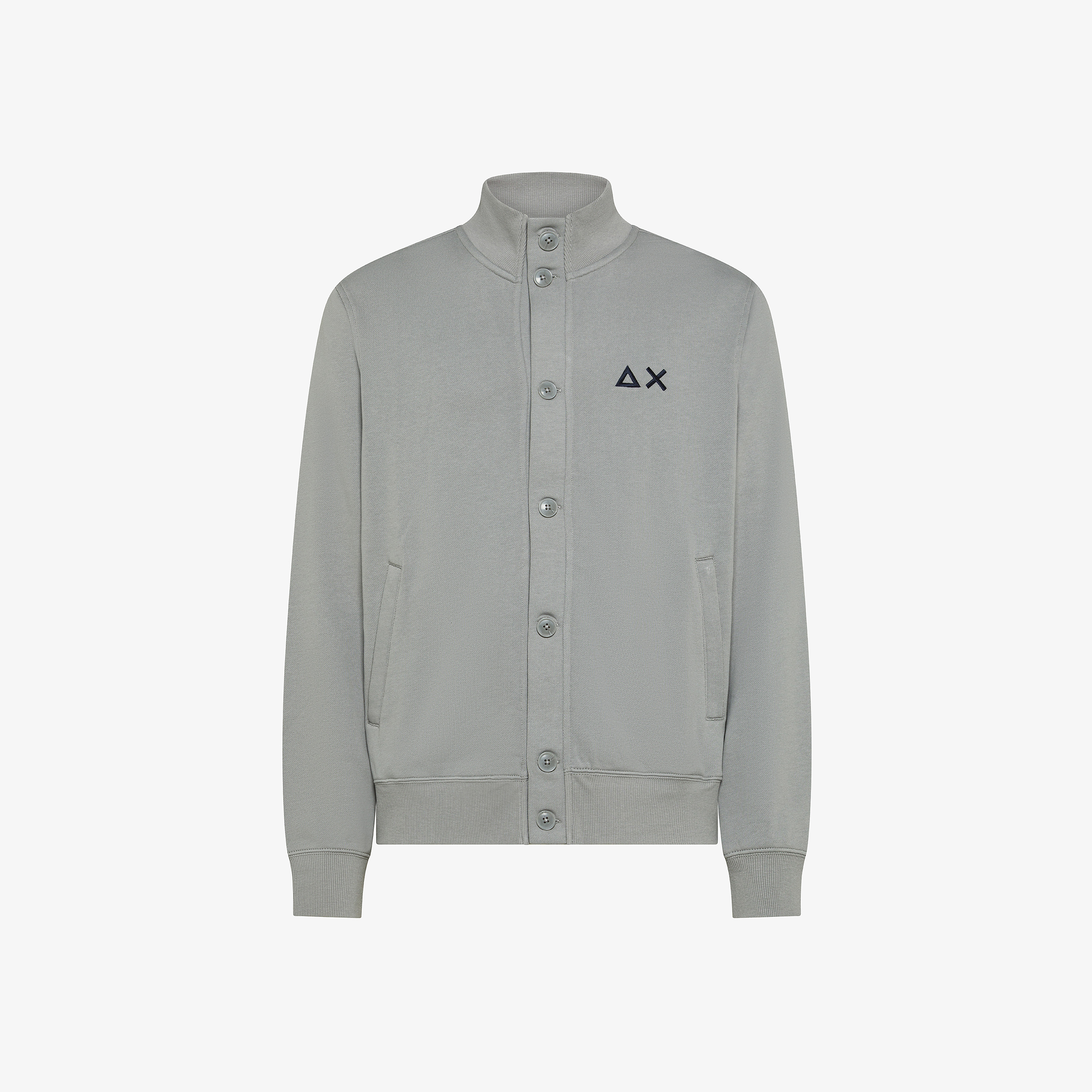 Medium grey cotton fleece cardigan with logo
