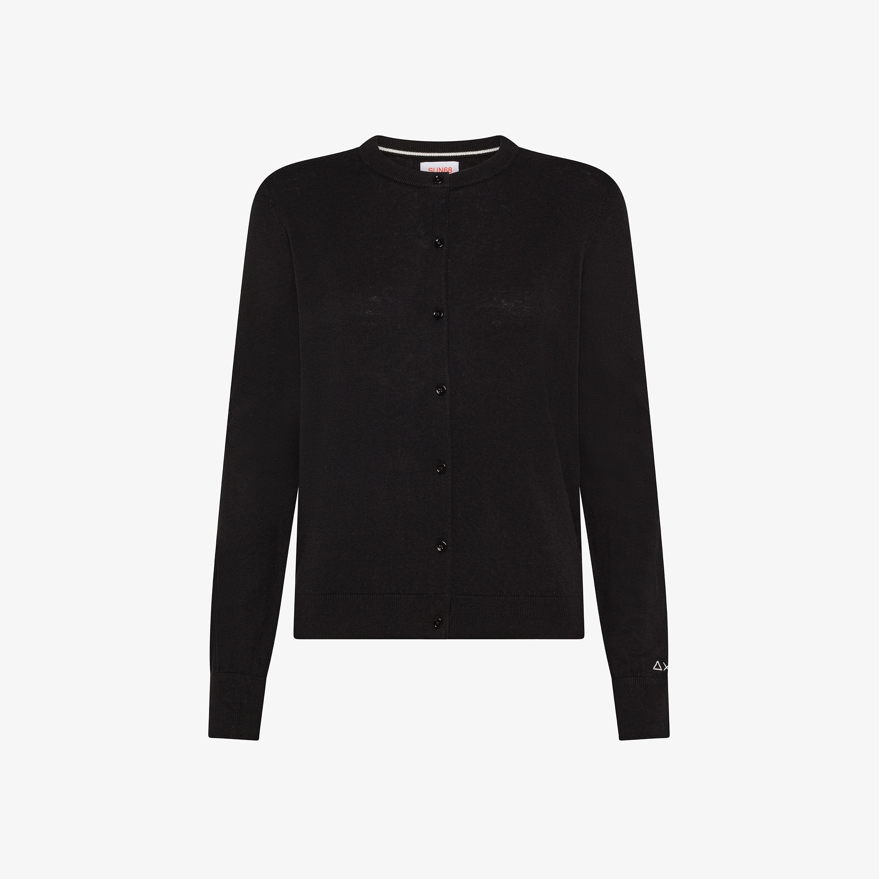 Cardigan girocollo in lana e cotone nero