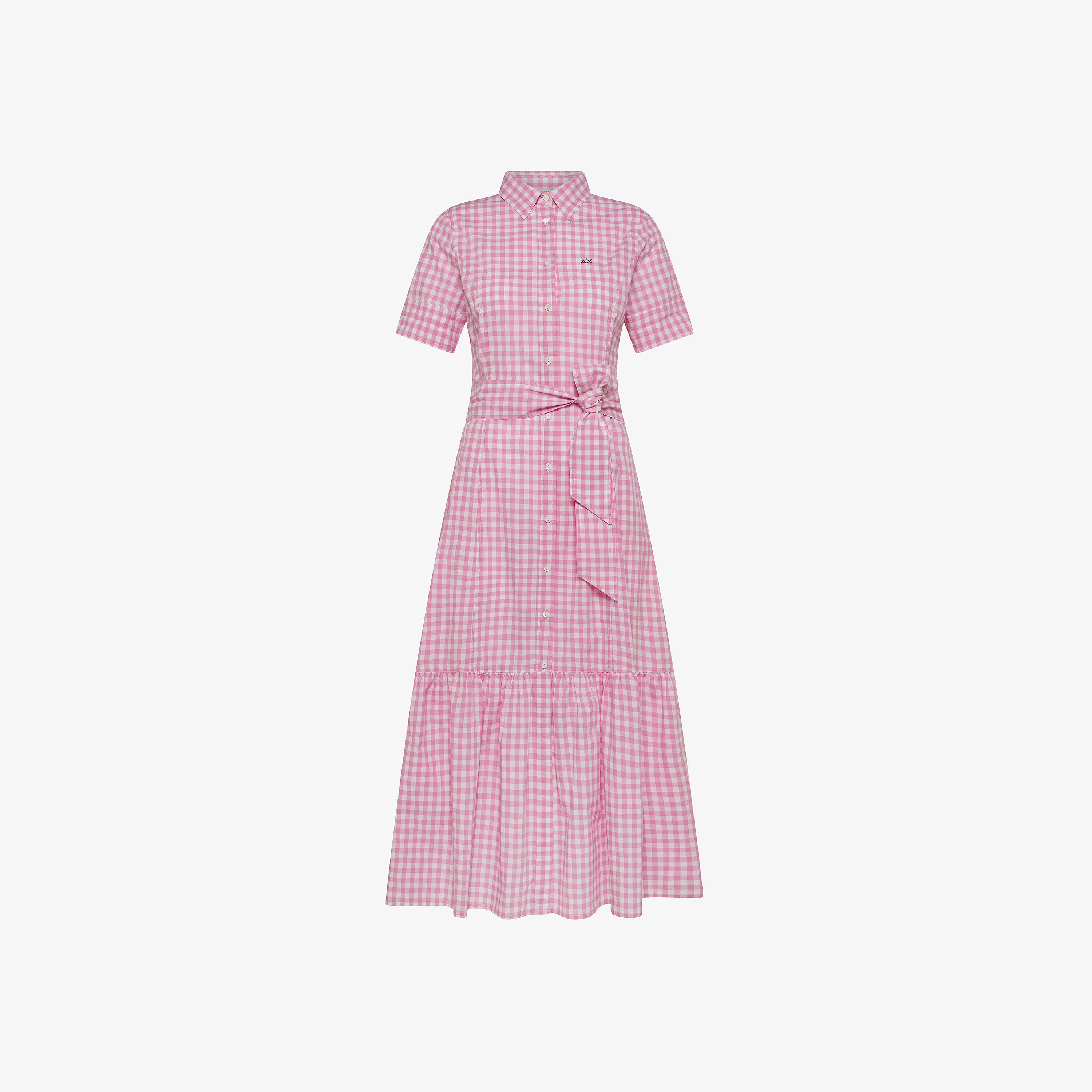 Fuchsia and white checked cotton shirt dress