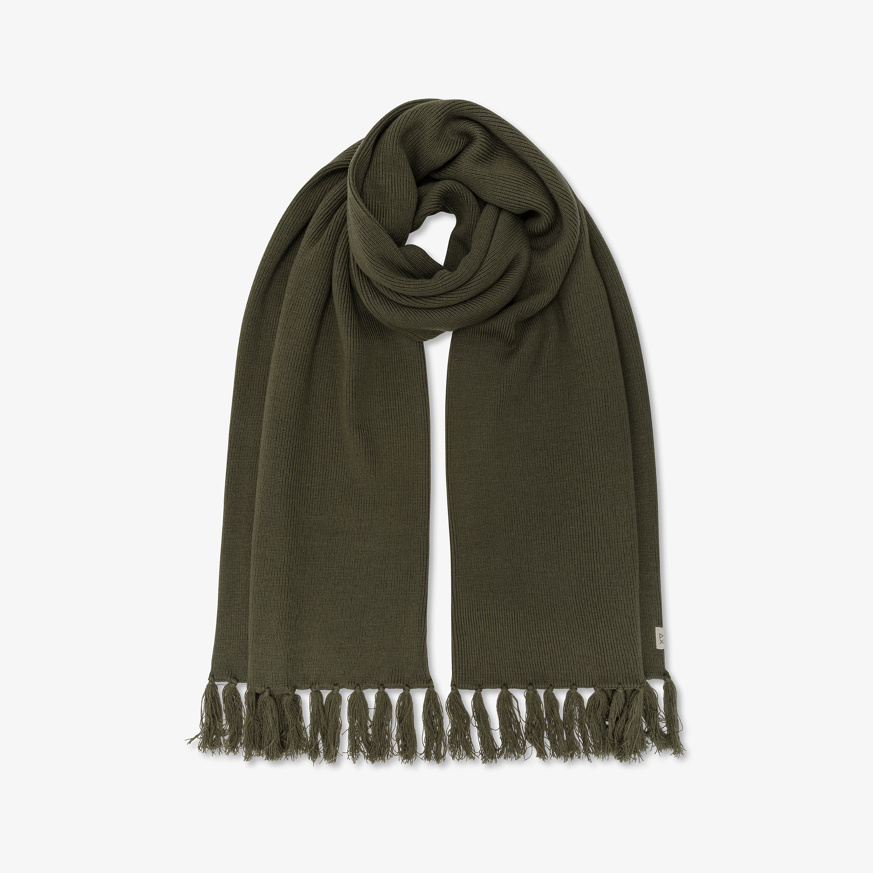 Dark military wool blend scarf with fringes