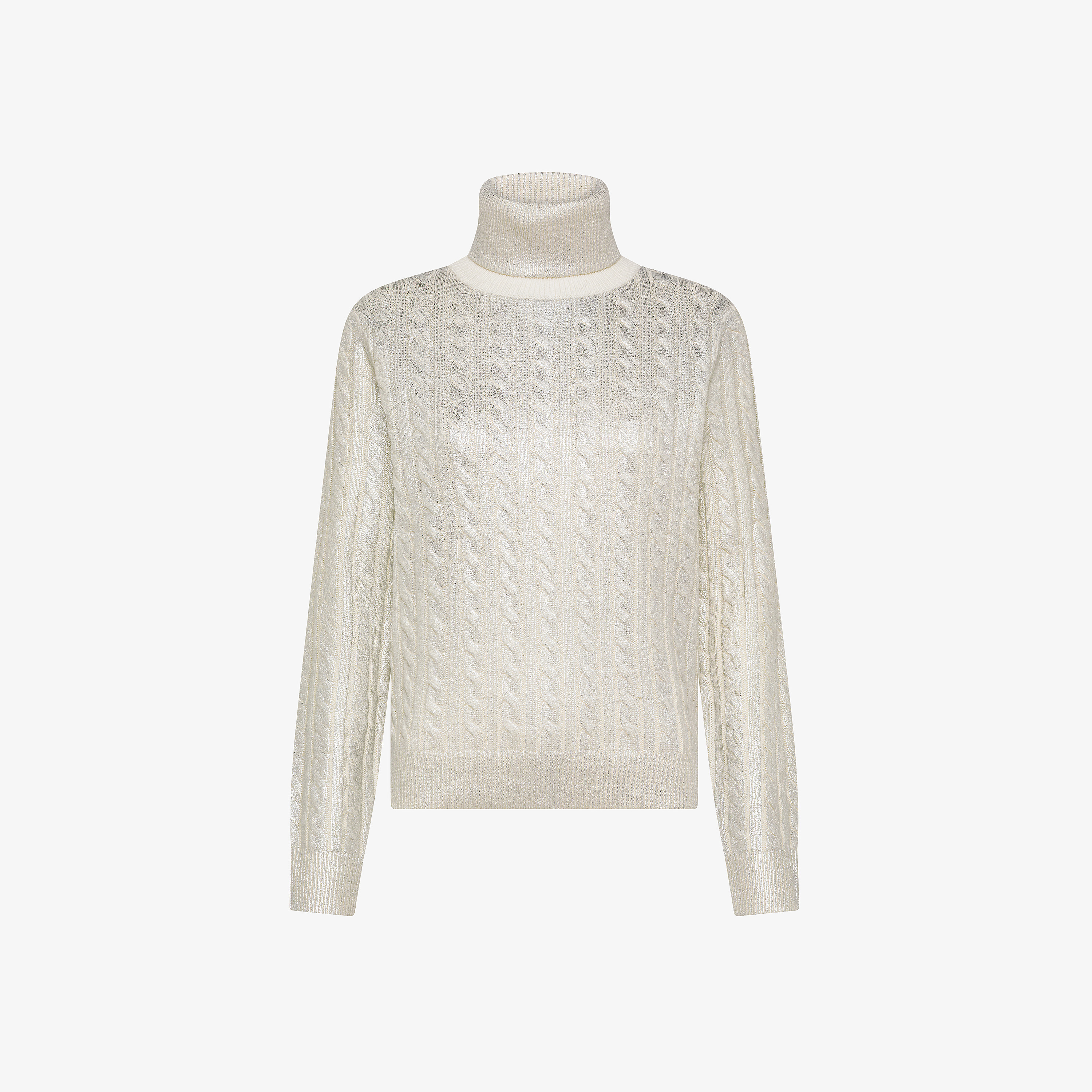 Maglia dolcevita laminata in lana e cashmere bianco panna