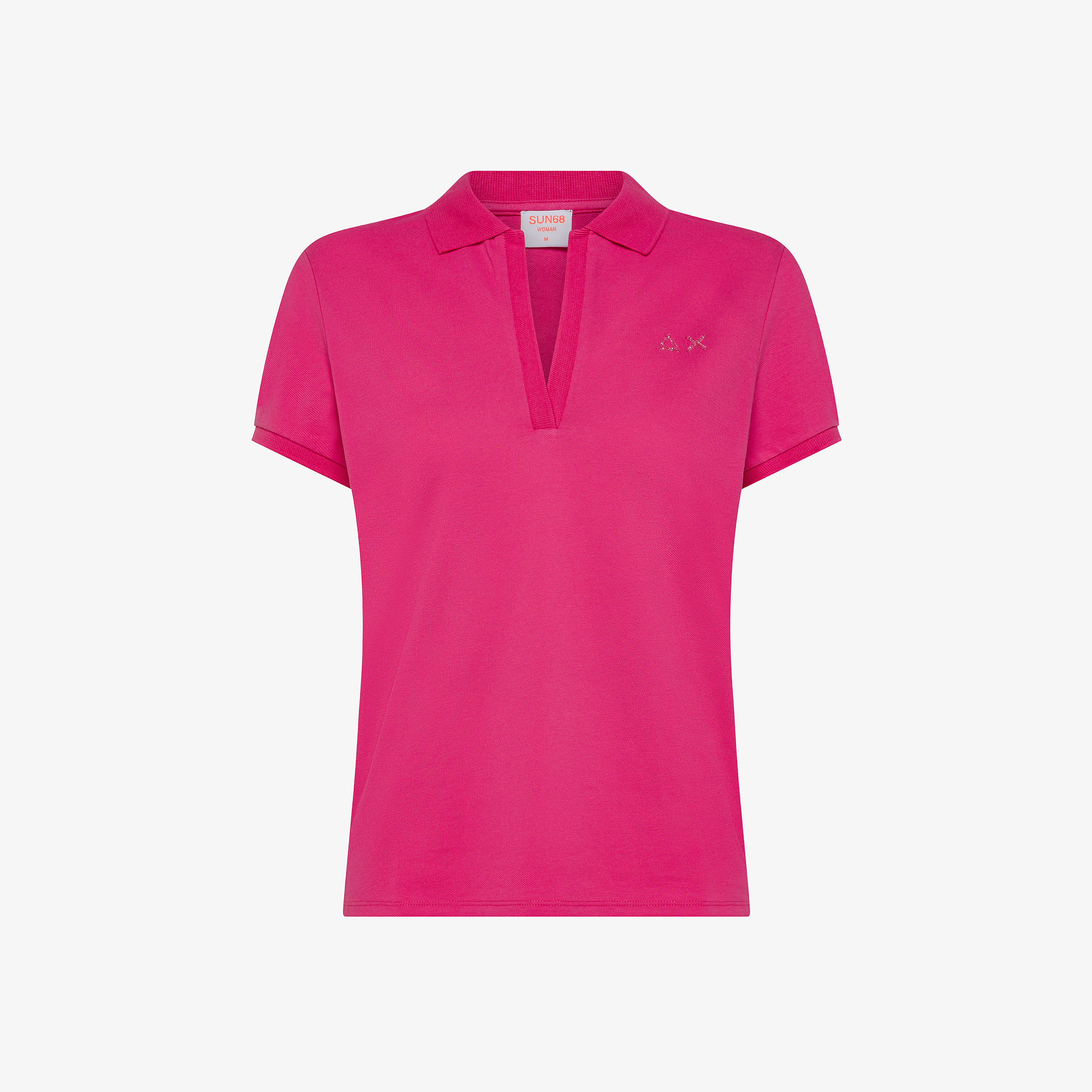 Fuchsia cotton piqué polo shirt with rhinestone logo
