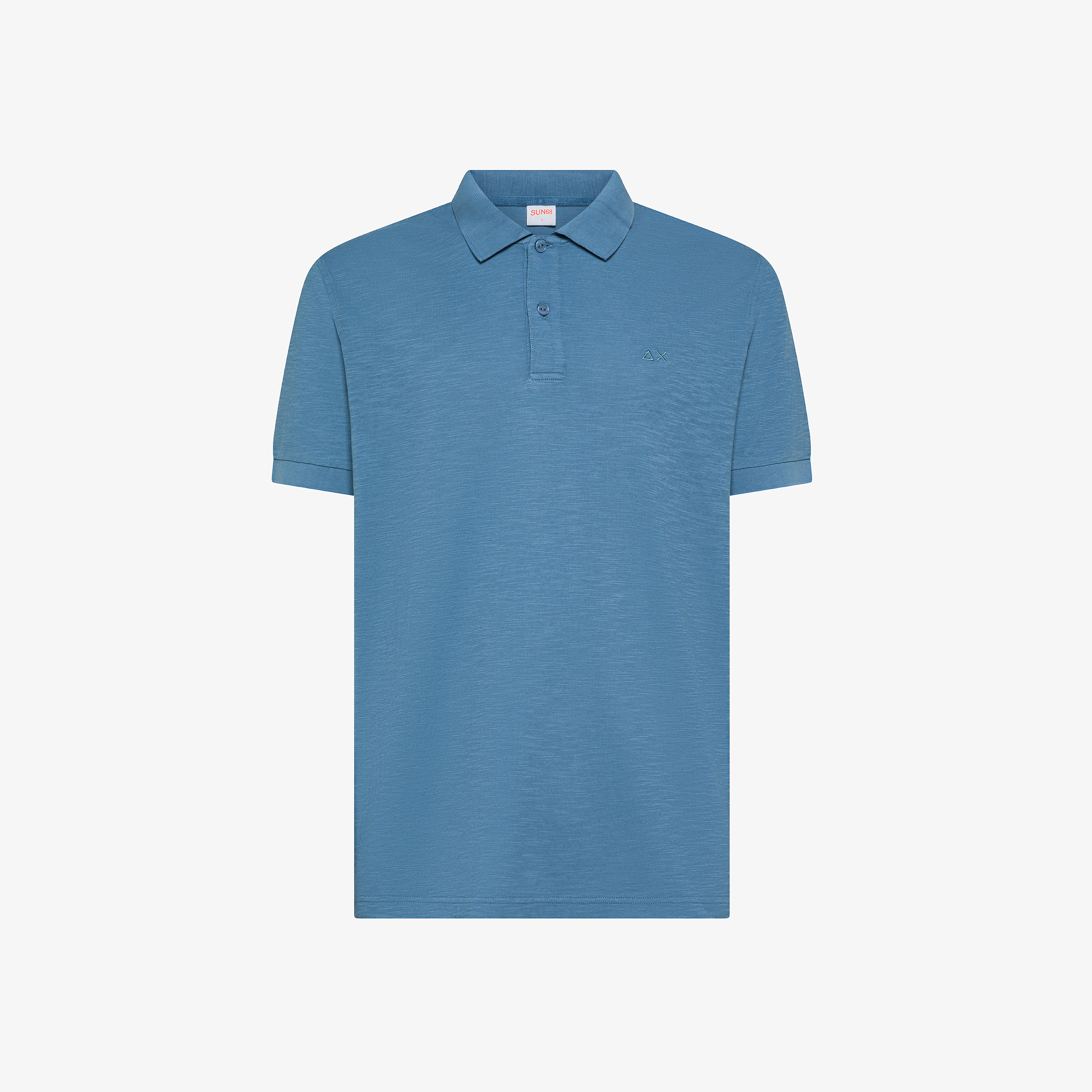 Avio blue cotton polo with embroidery on the chest