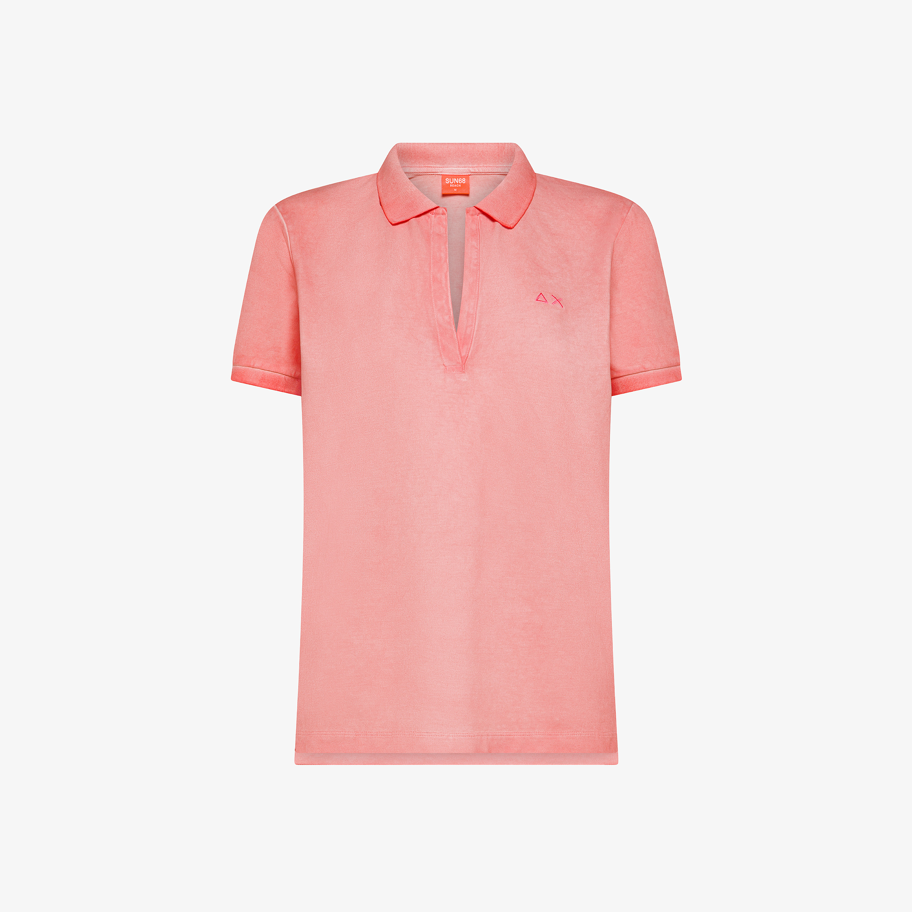 Polo con trattamento vintage in piquet rosa fenicottero