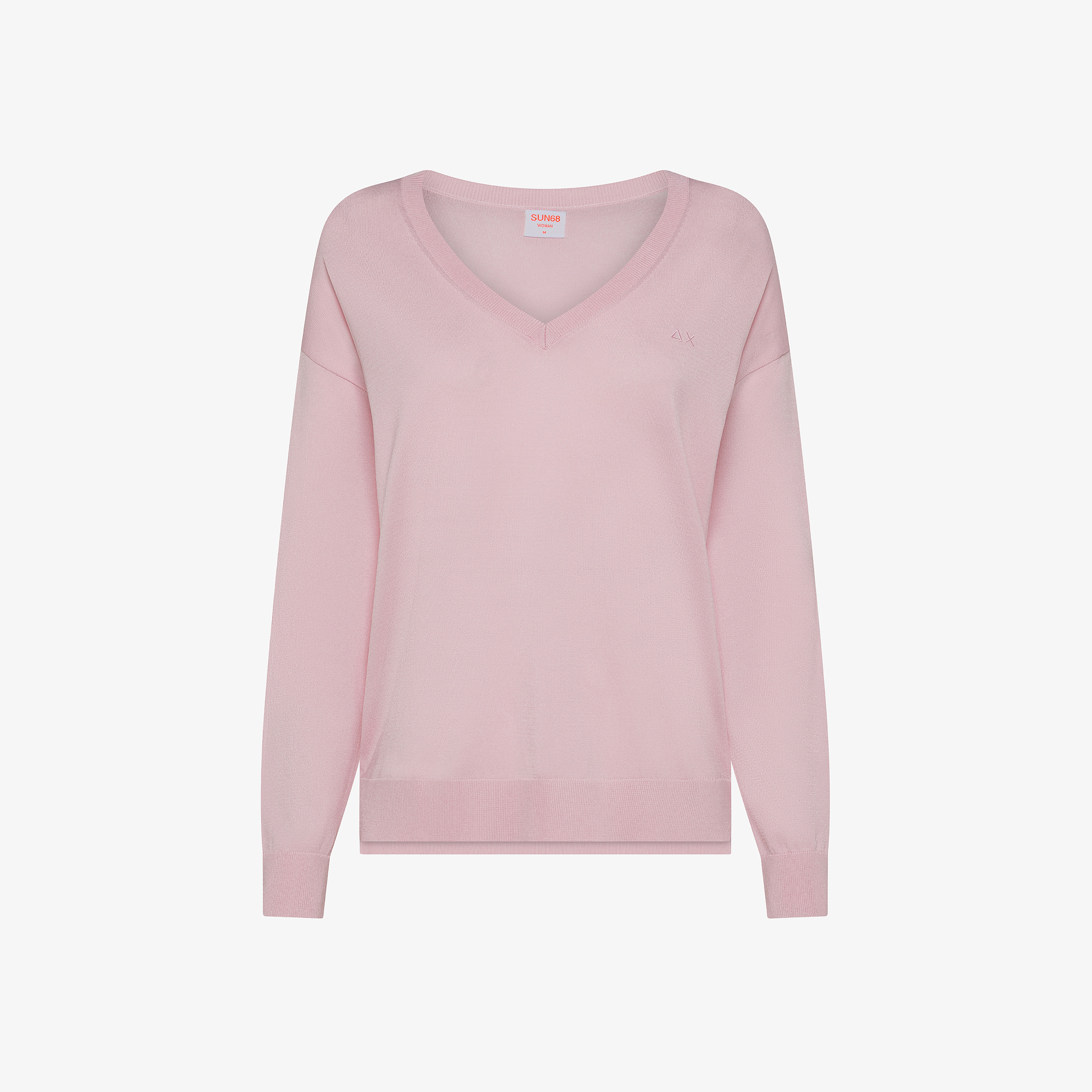 Pink V-neck jumper with embroidered logo