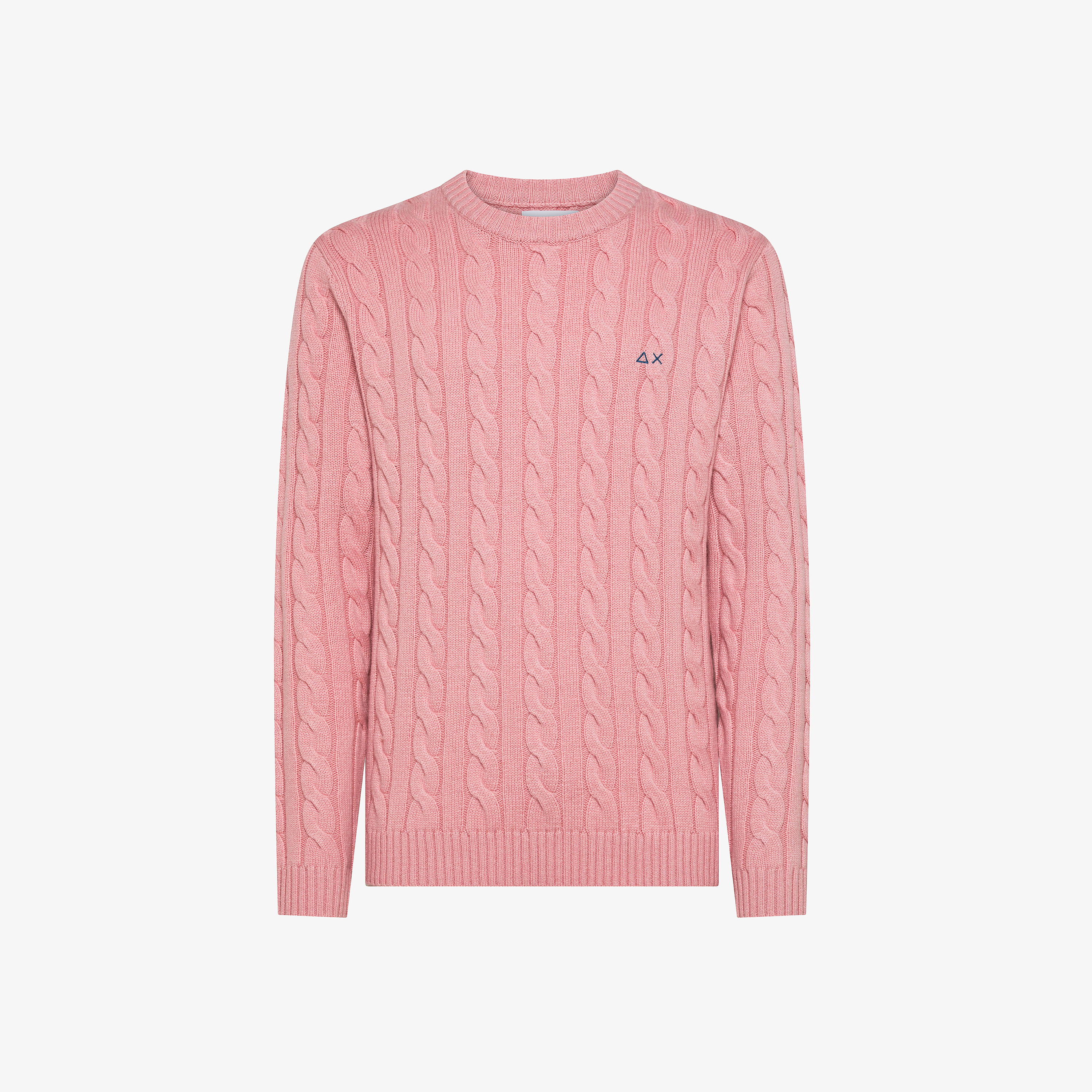 Maglia girocollo in misto lana a trecce rosa scuro