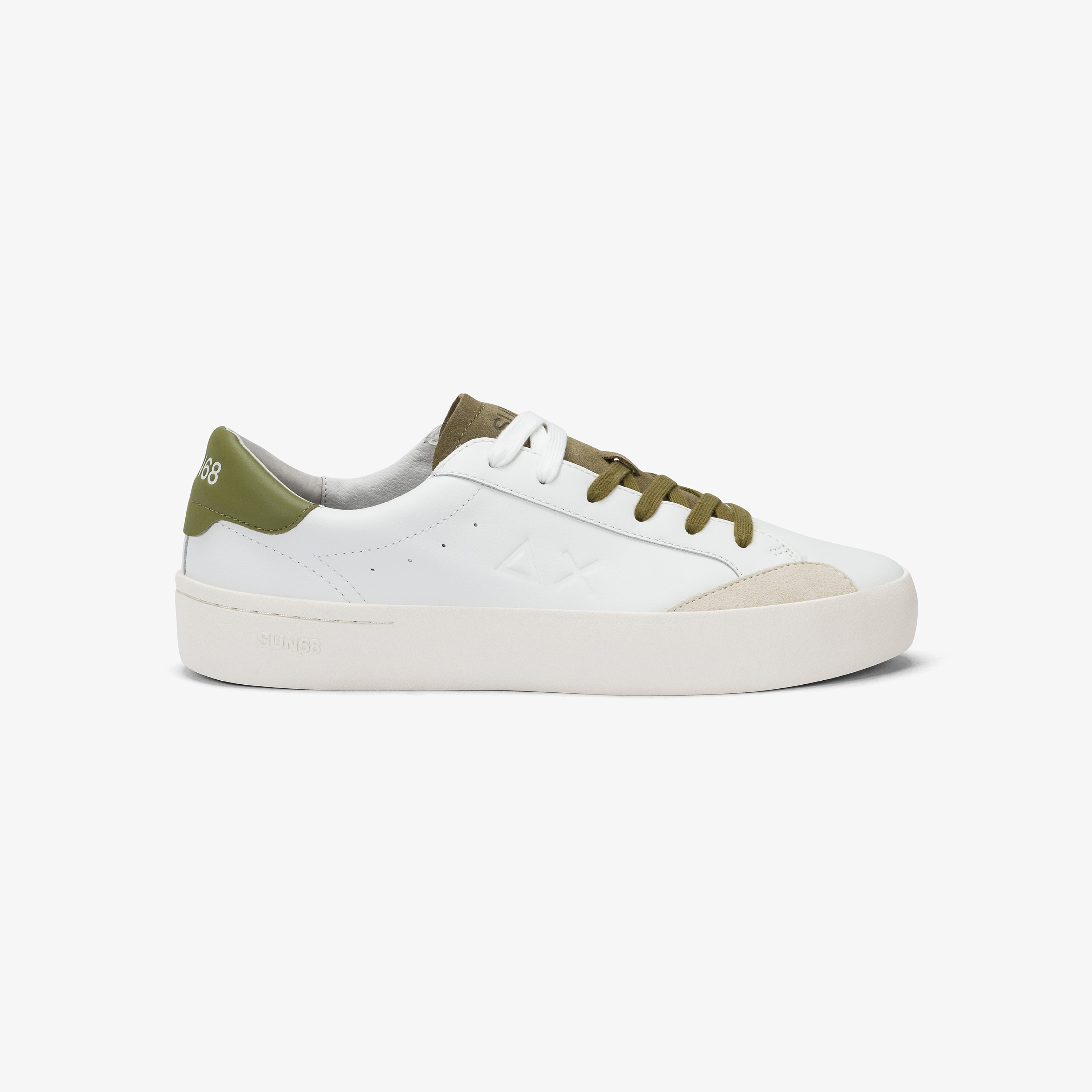 Sneaker Street in pelle bianca e verde militare