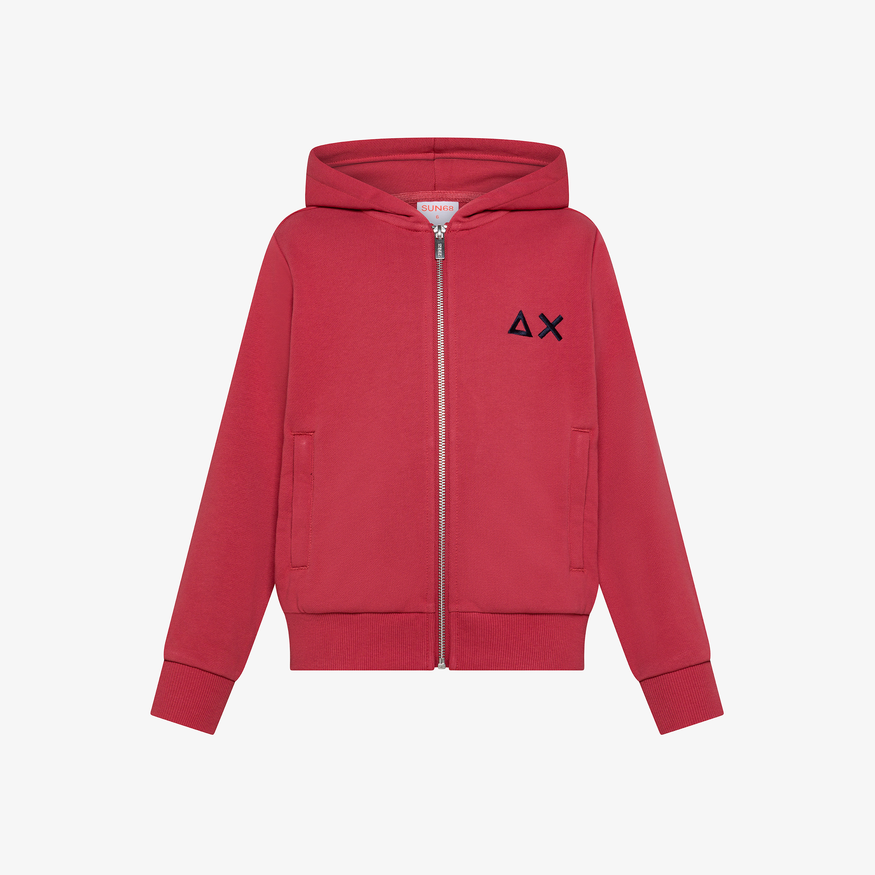 Felpa in cotone con zip corallo