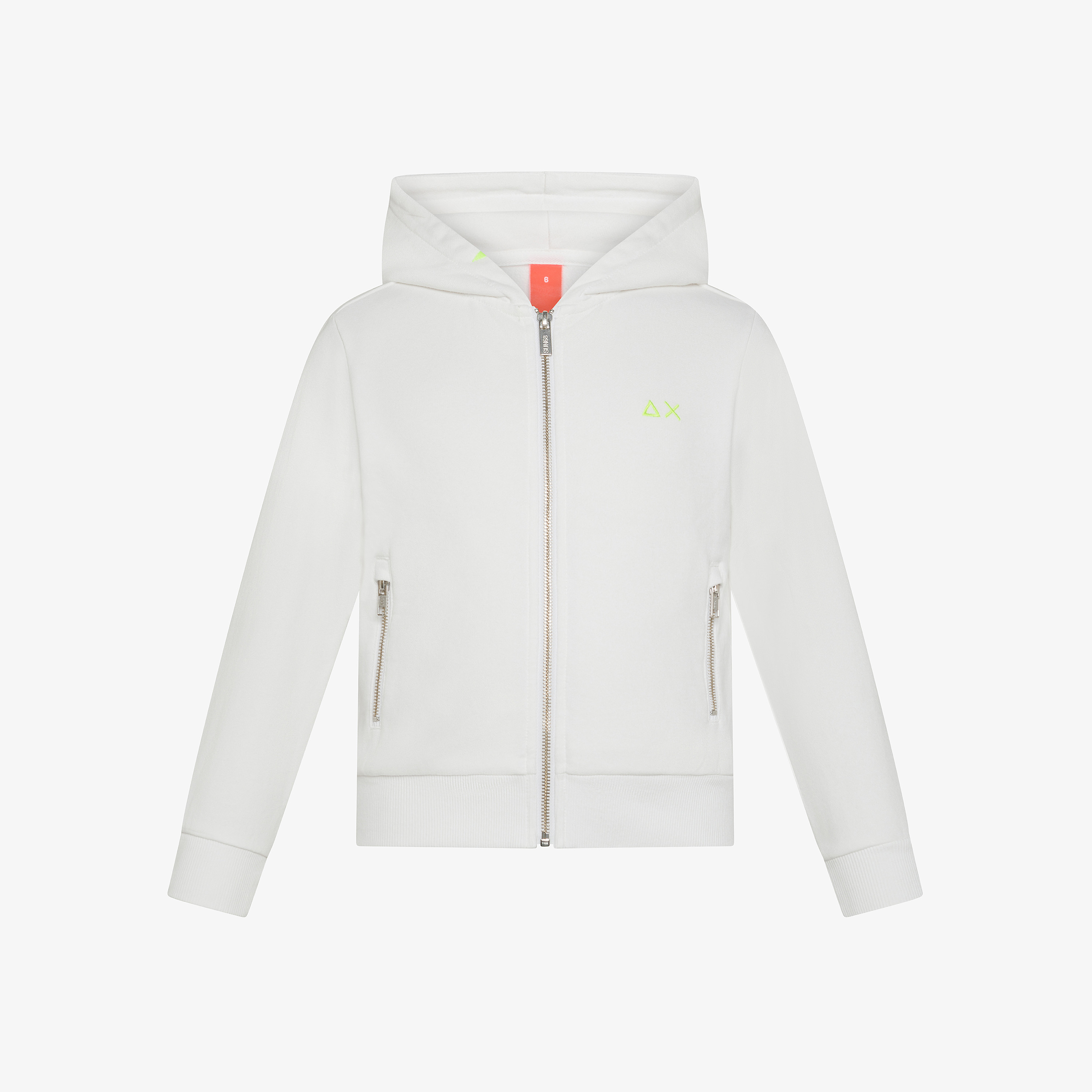 Felpa in cotone bianco panna con cappuccio e zip