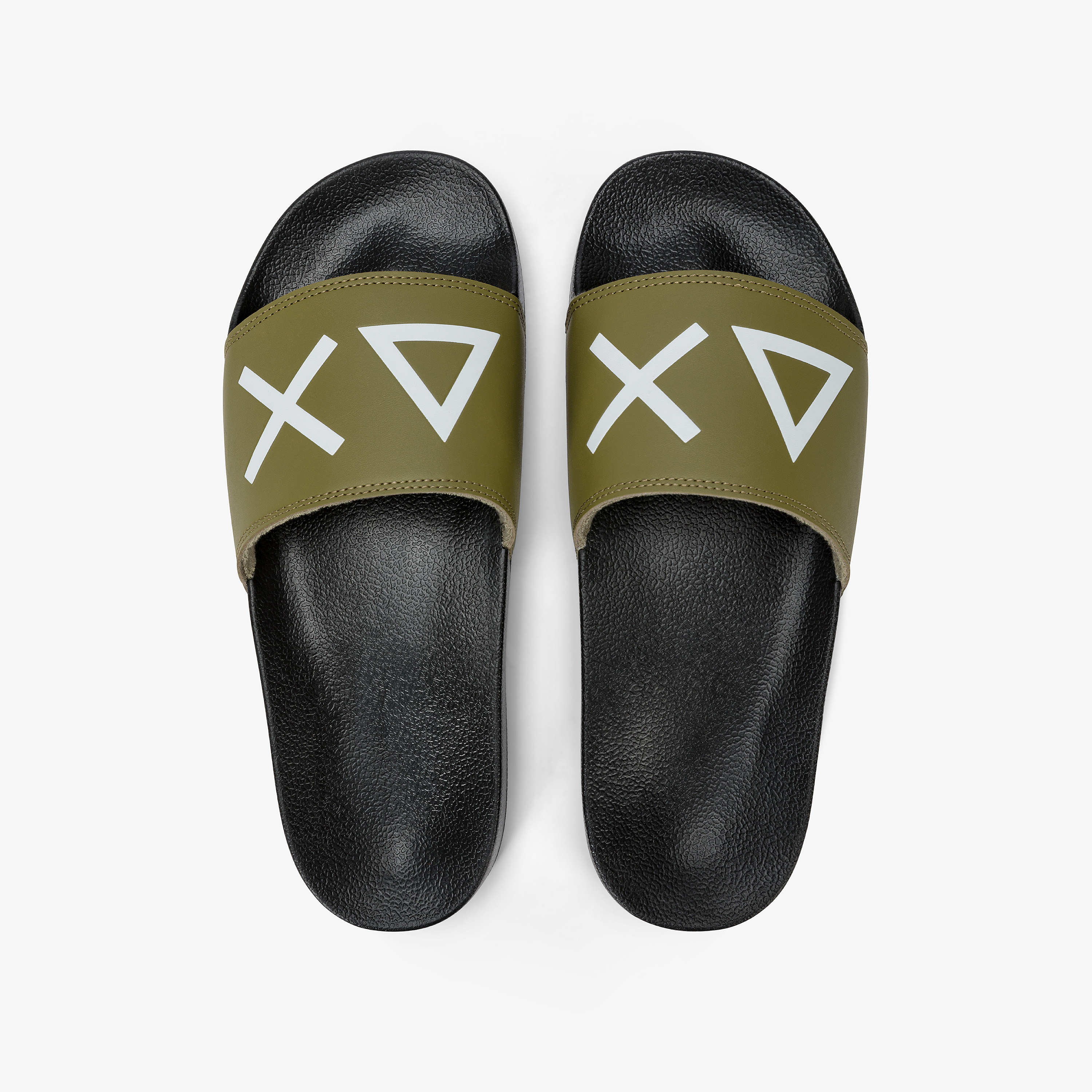 Black and military green PU slides