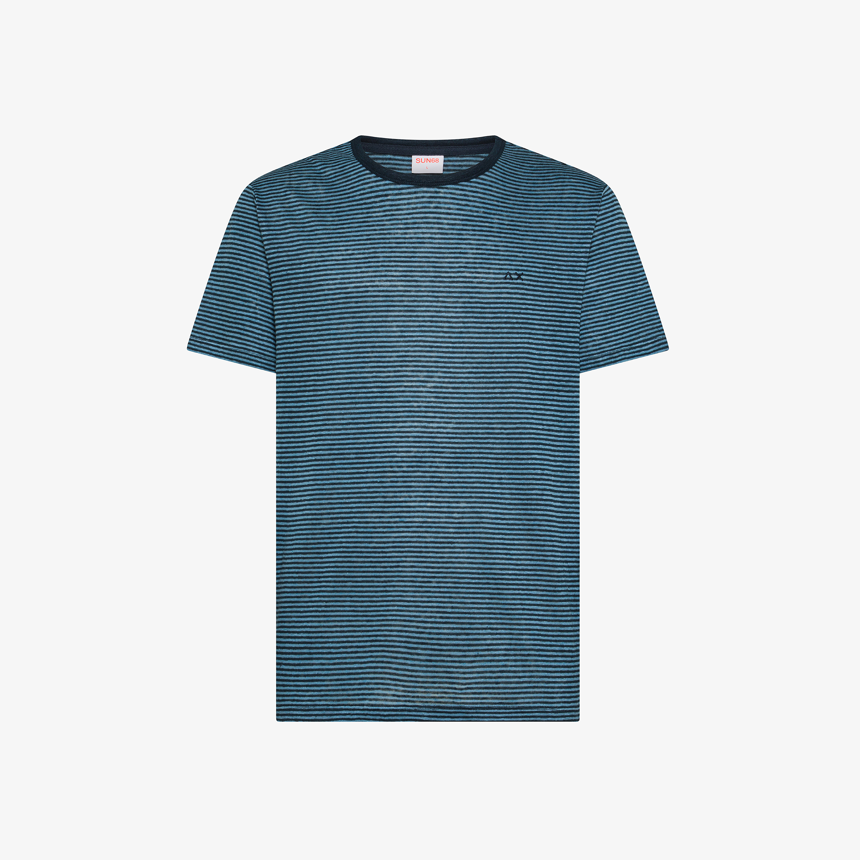 T-shirt in jersey di lino a righe blu navy/blu avio