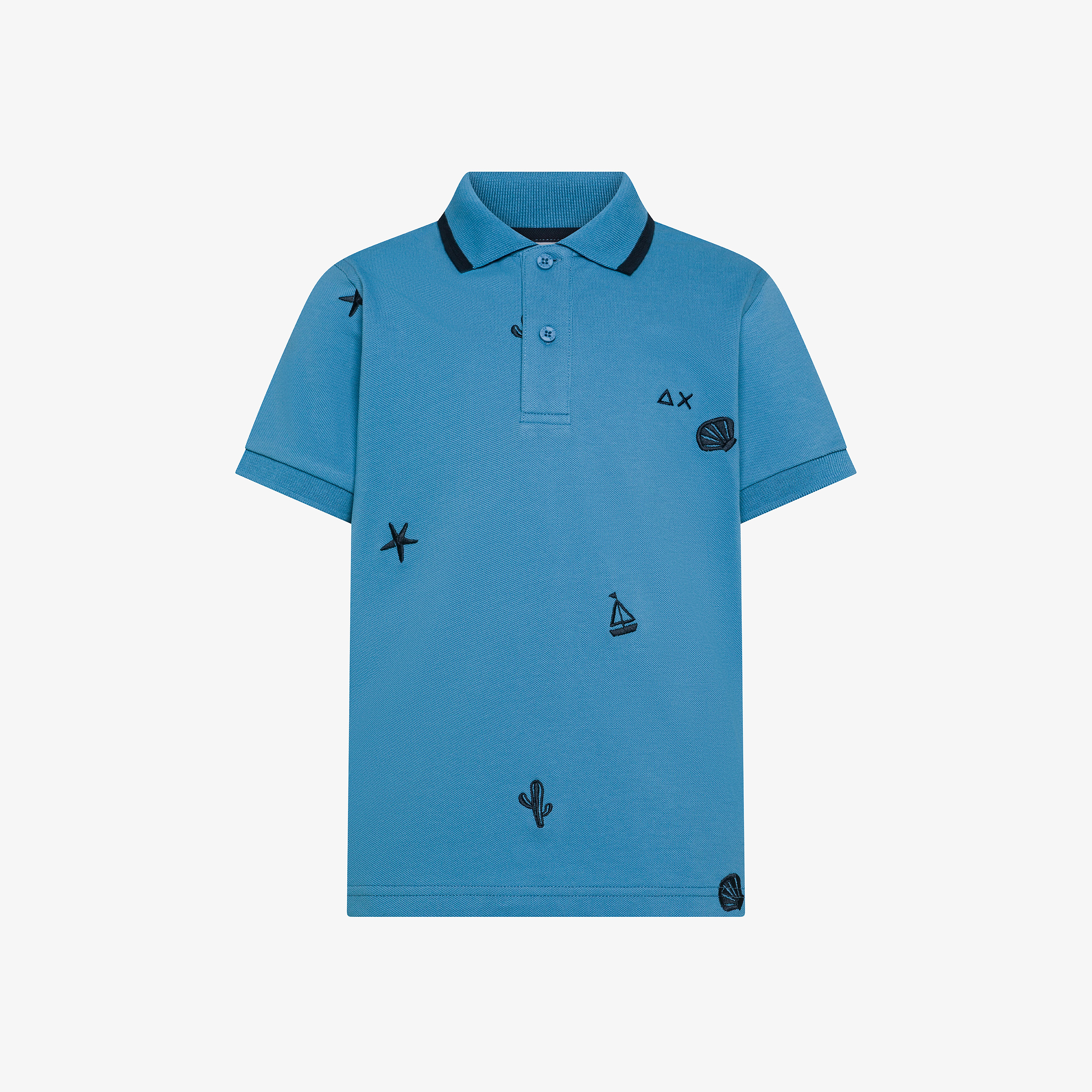 Polo in piquet di cotone con ricami blu avio