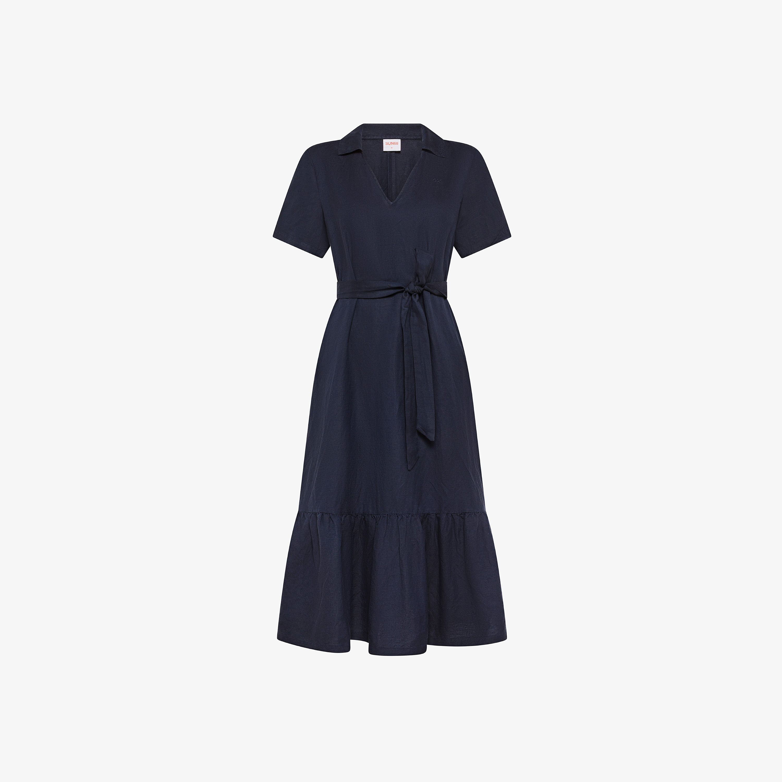 Abito midi in misto lino blu navy