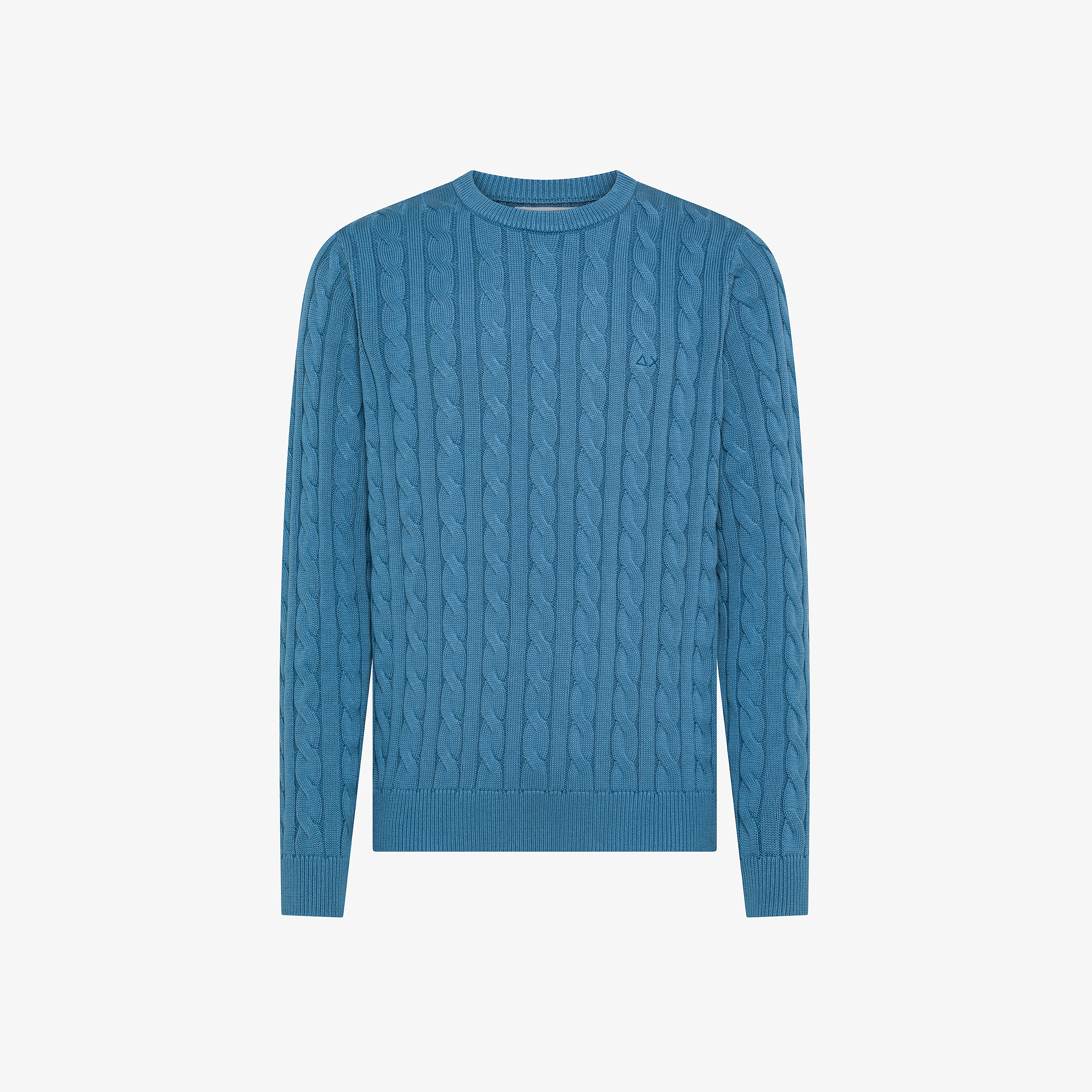 Maglia in cotone a trecce blu avio