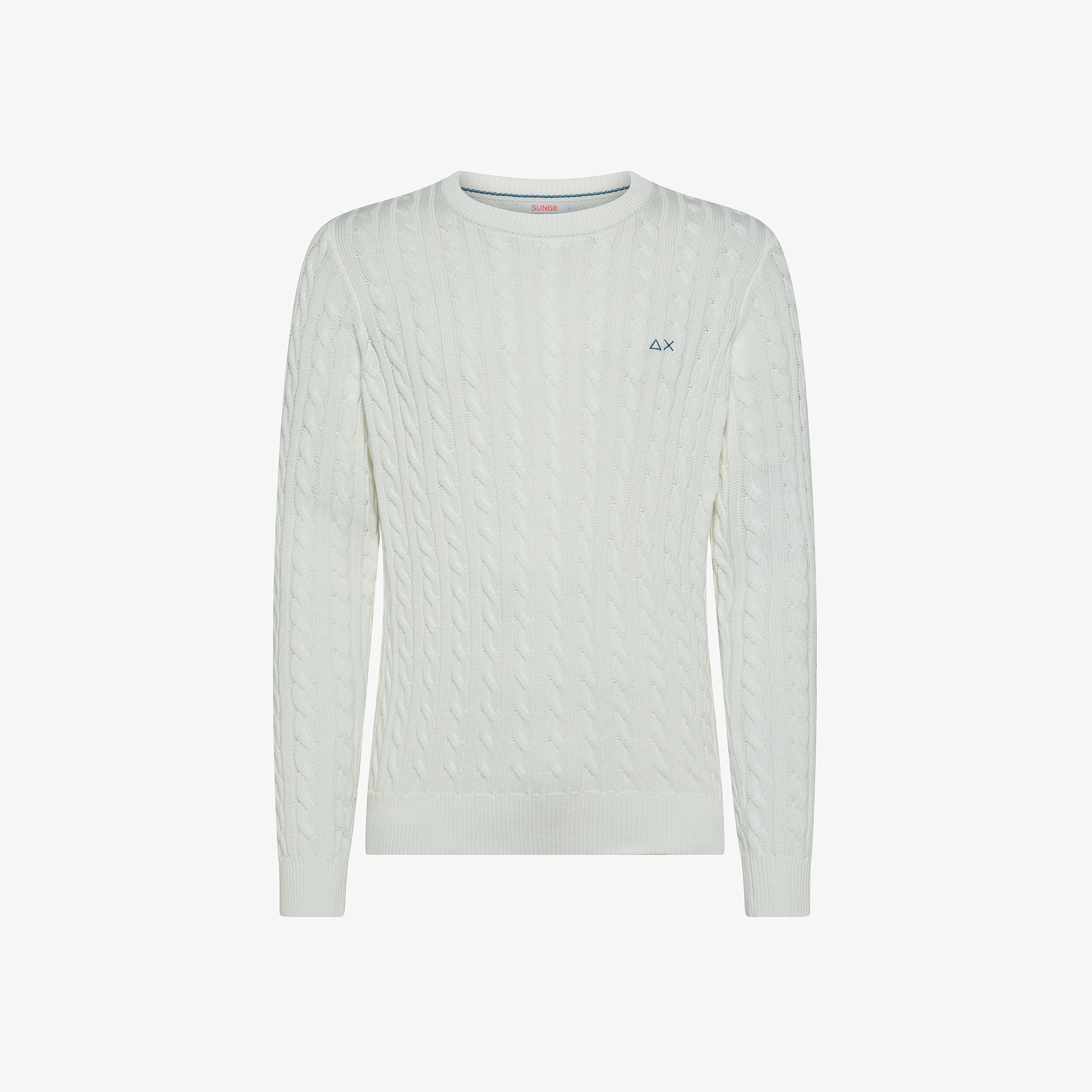 Maglione in cotone a trecce bianco panna