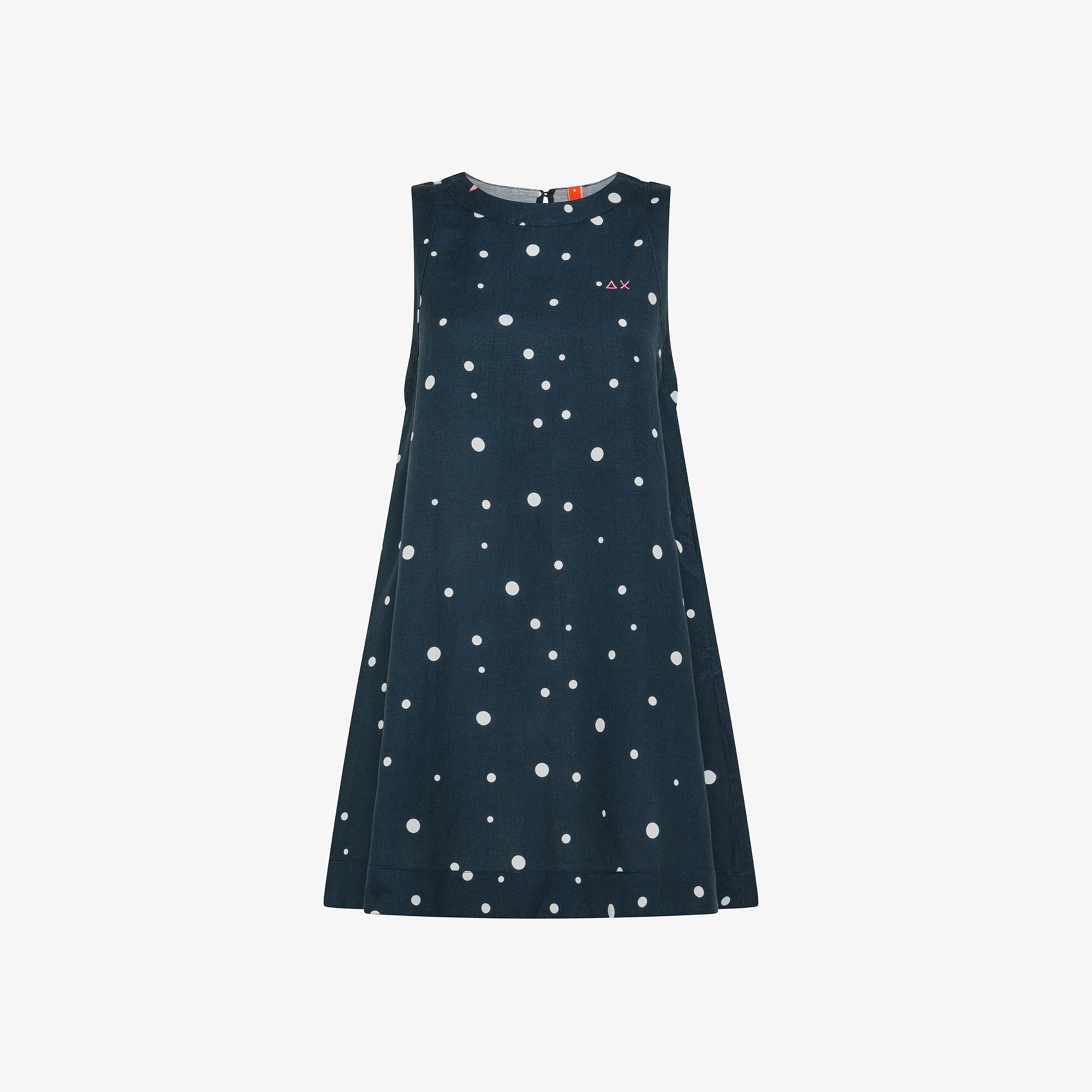 Navy blue and white polka-dot linen dress