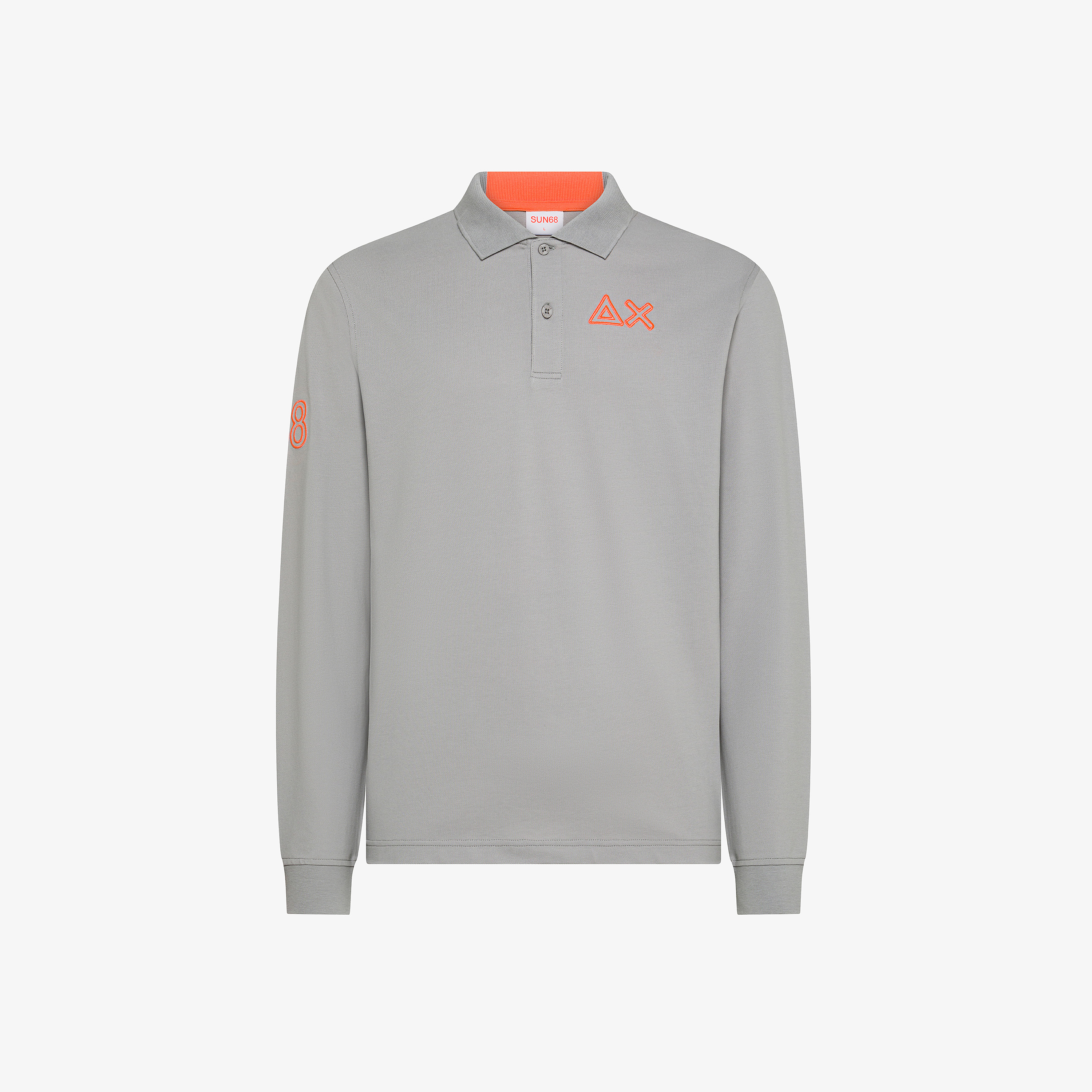 Polo in cotone con logo fluo grigio medio