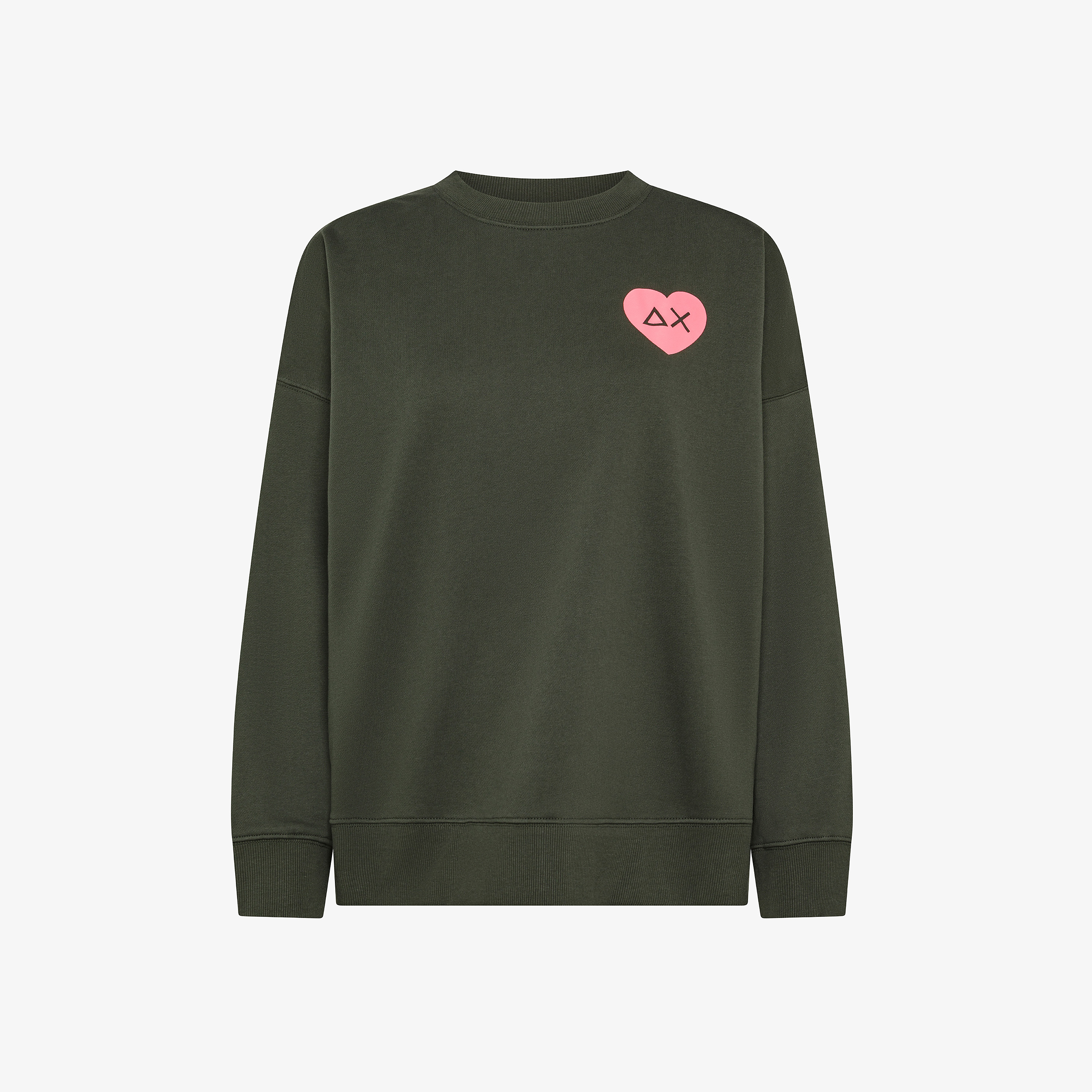Dark military cotton sweatshirt with heart patch
