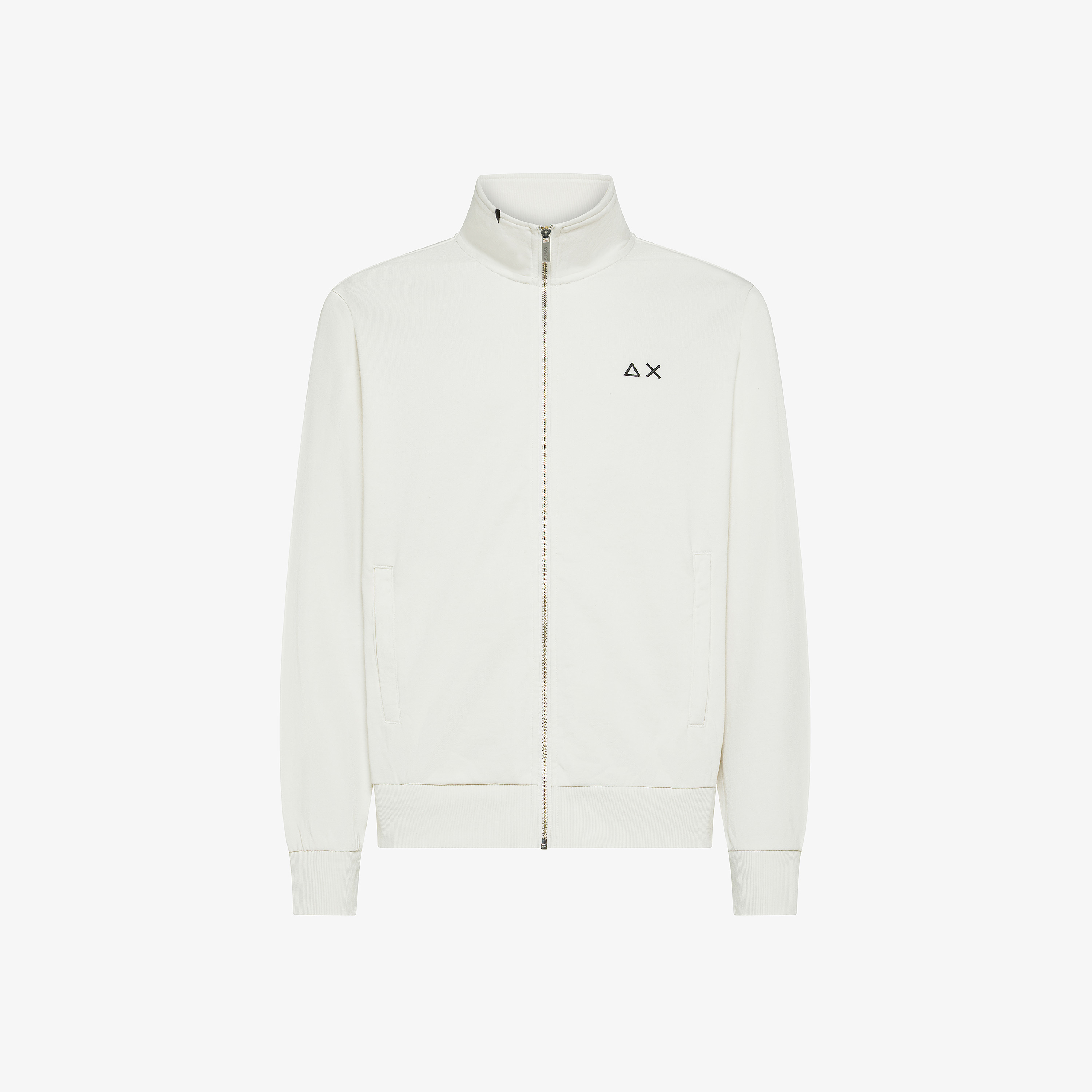 Felpa in cotone con zip bianco panna