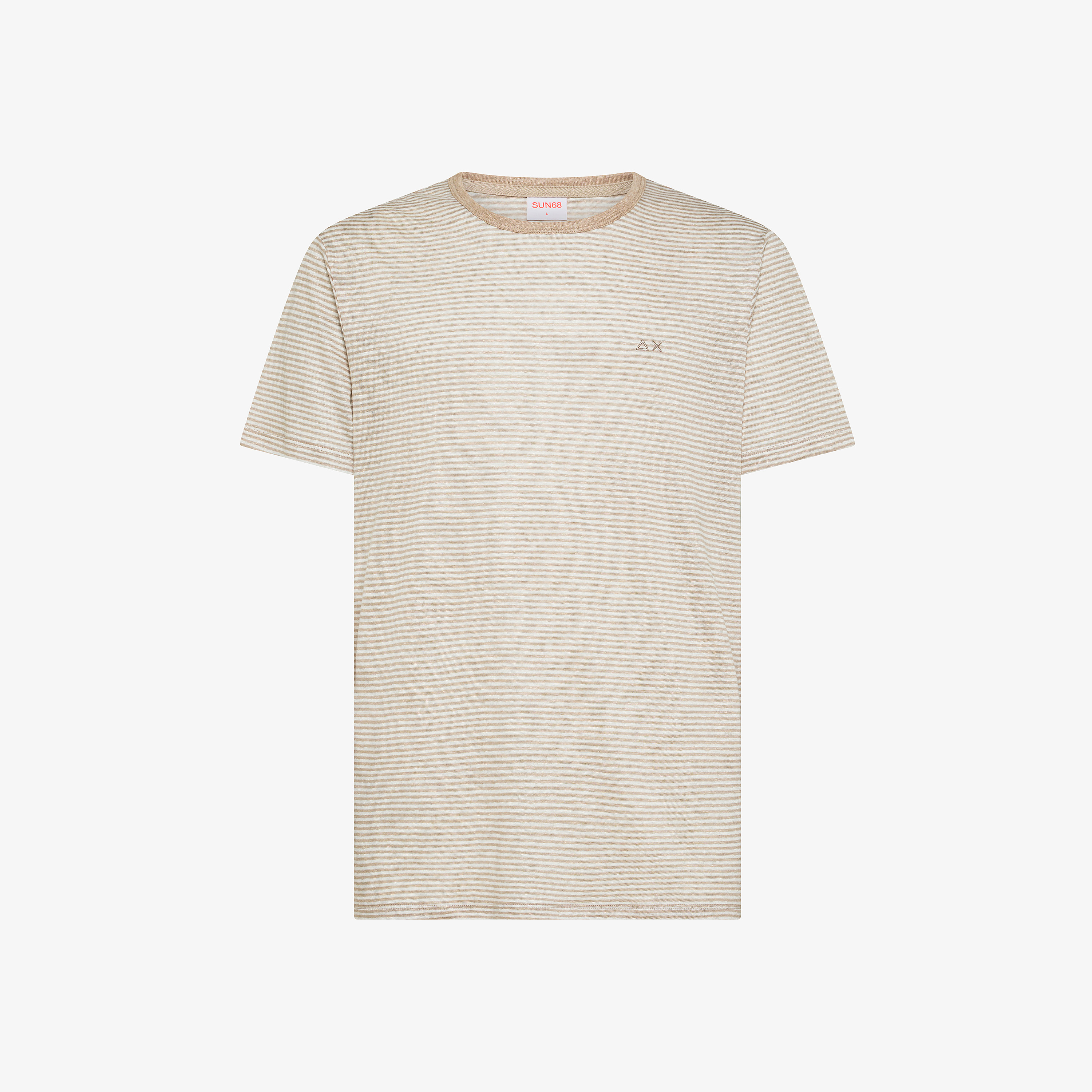 T-shirt in jersey di lino a righe grigio stone/bianco panna