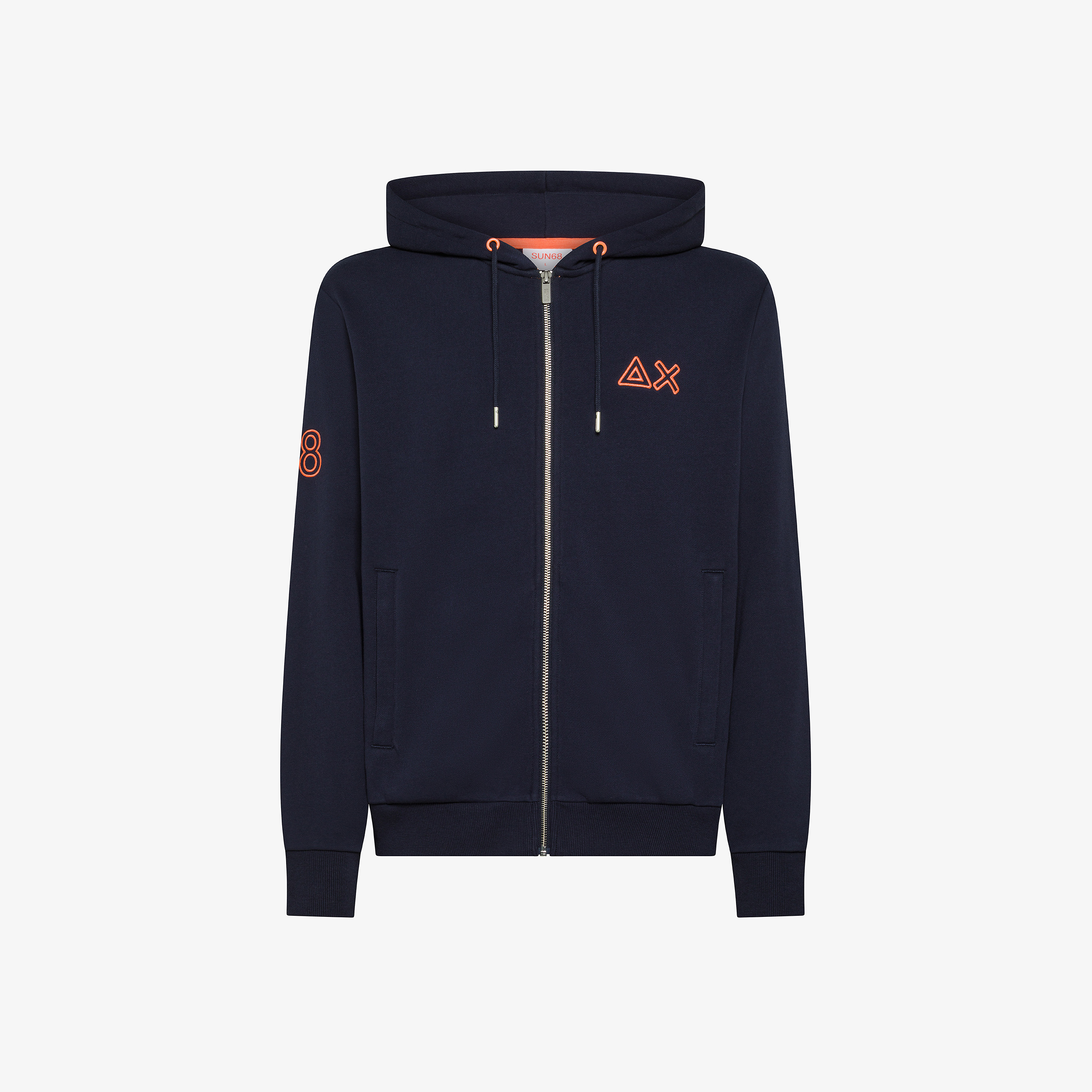 Felpa in cotone con cappuccio e logo fluo navy blue