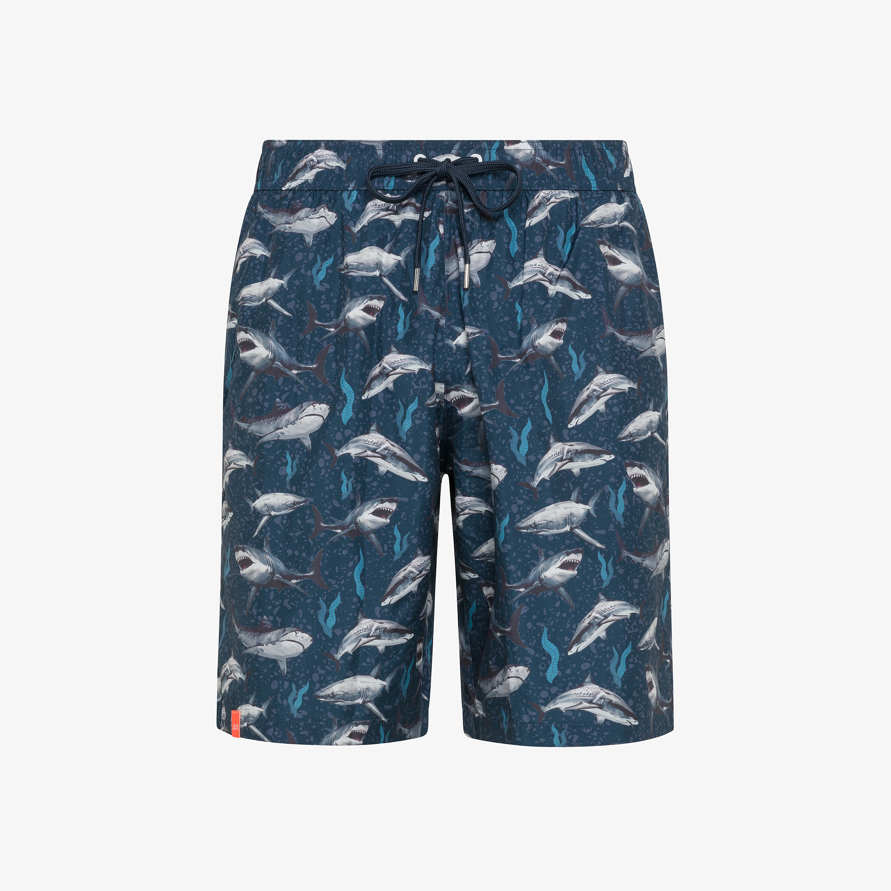 Navy blue printed nylon swim shorts