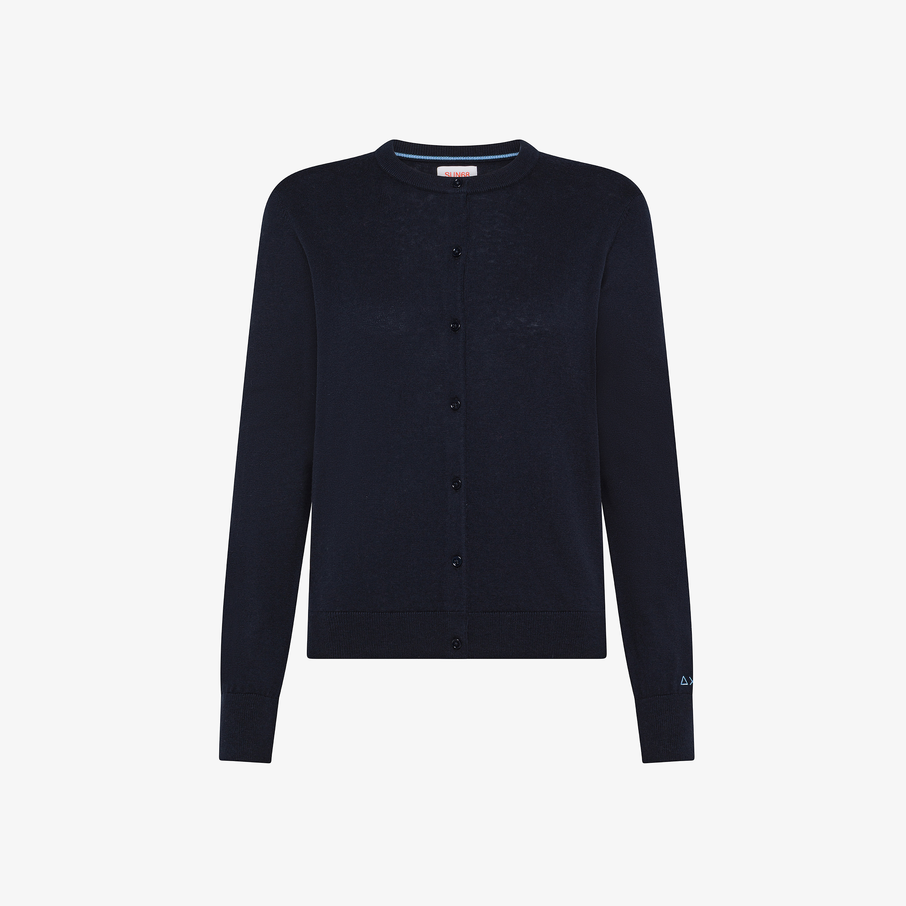 Cardigan girocollo in lana e cotone navy blue