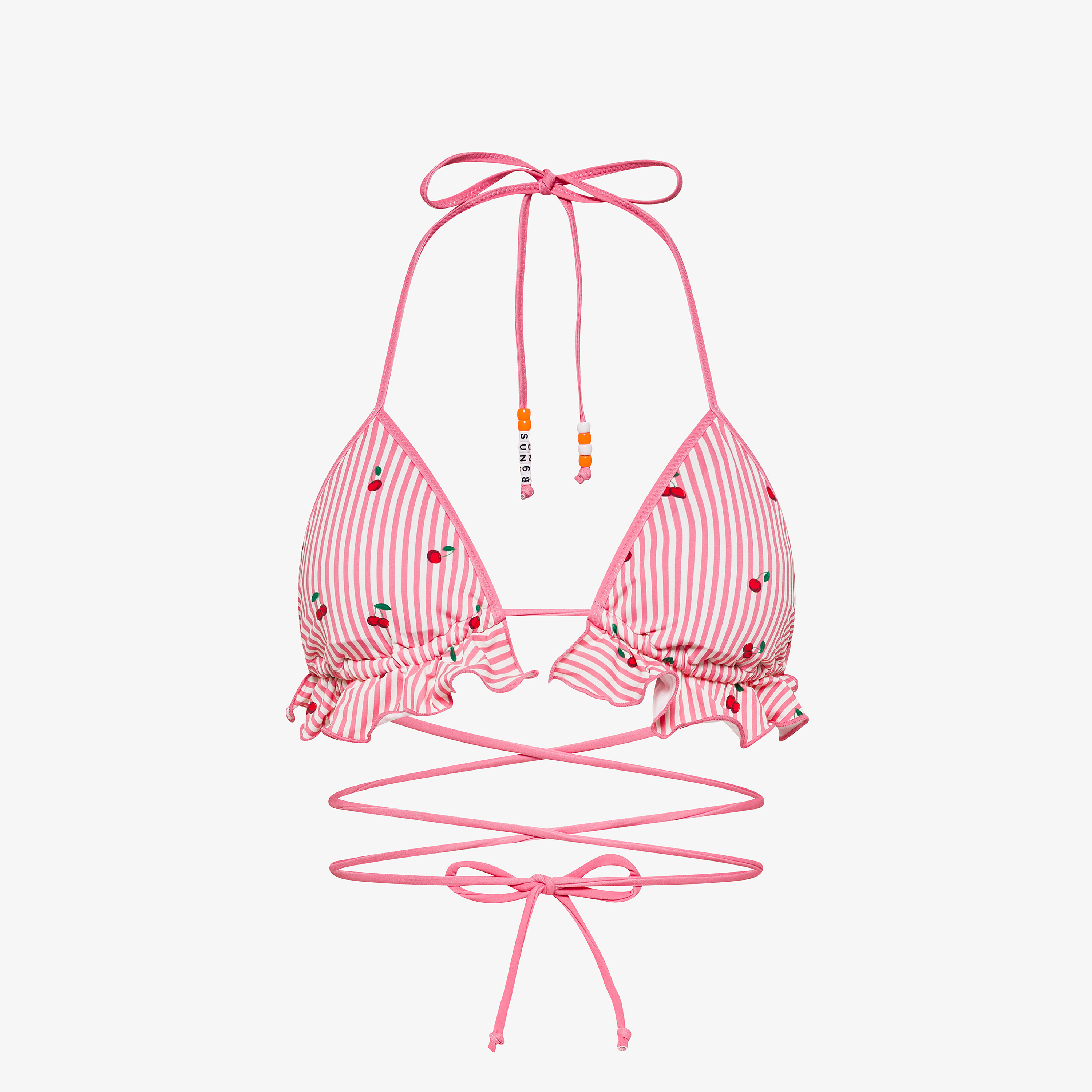 Off white/fuchsia polka-dot ruffled bikini