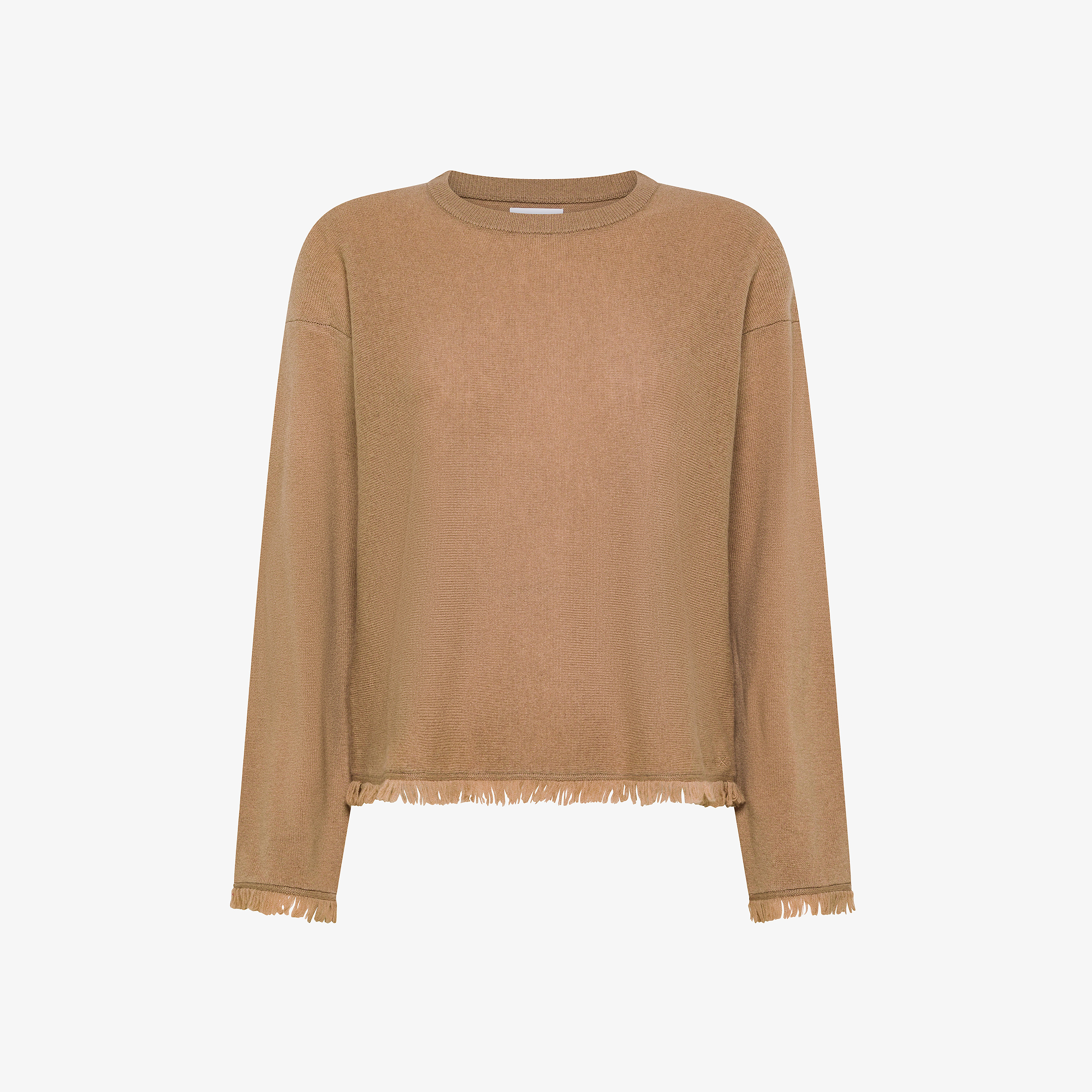 Desert brown wool and cashmere jumper with fringes