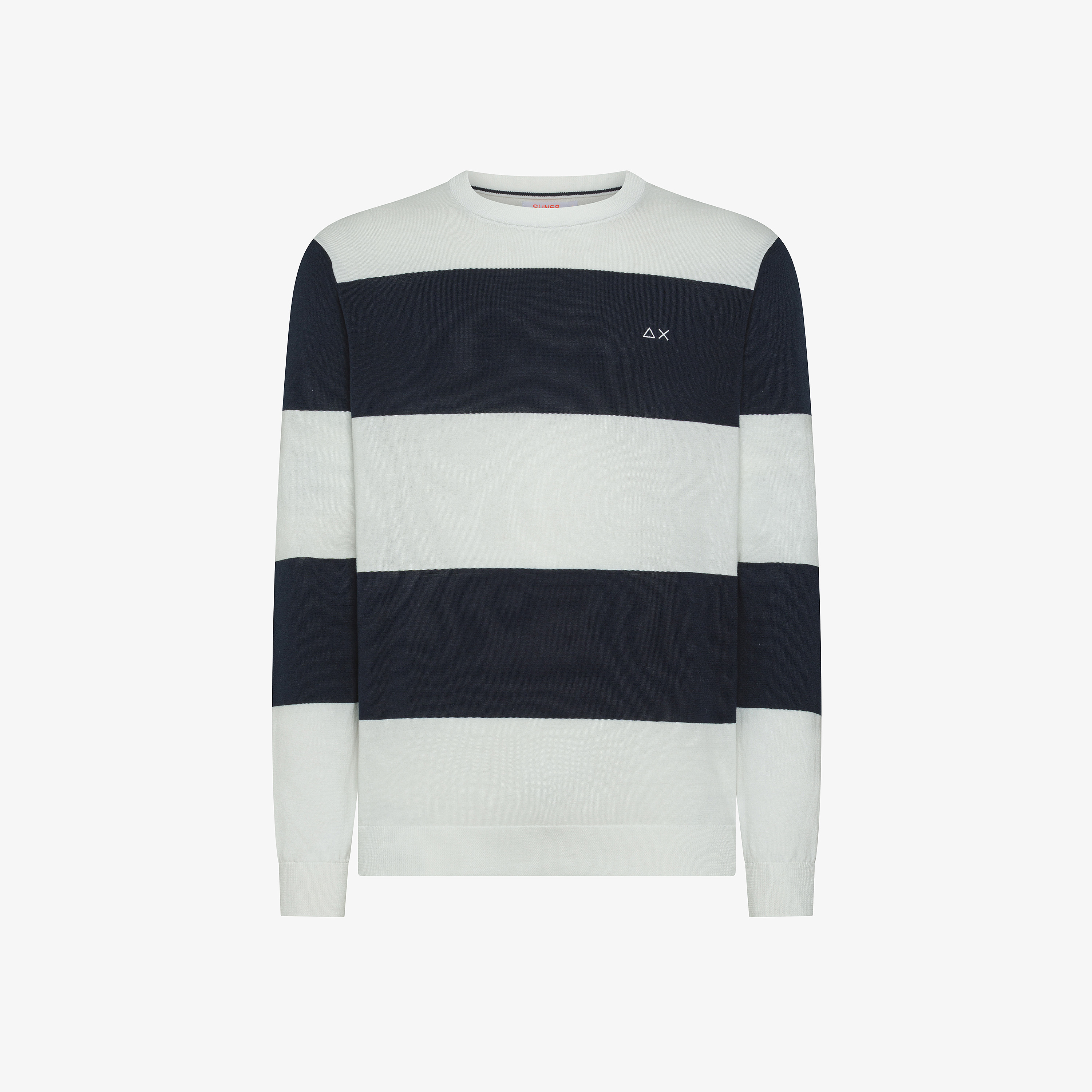 Maglia in cotone a righe bianco panna e blu navy