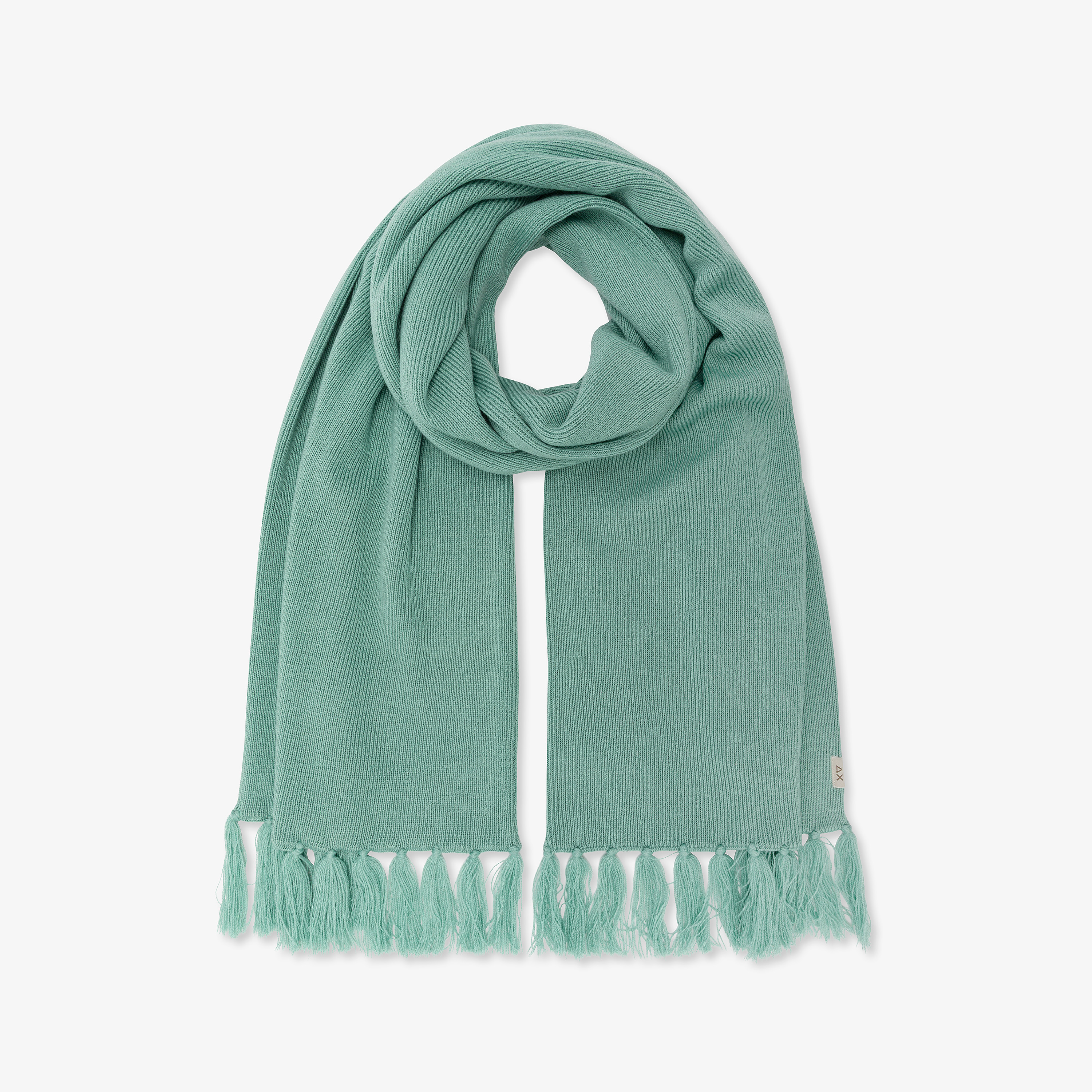 Sciarpa in misto lana con frange azzurro cenere