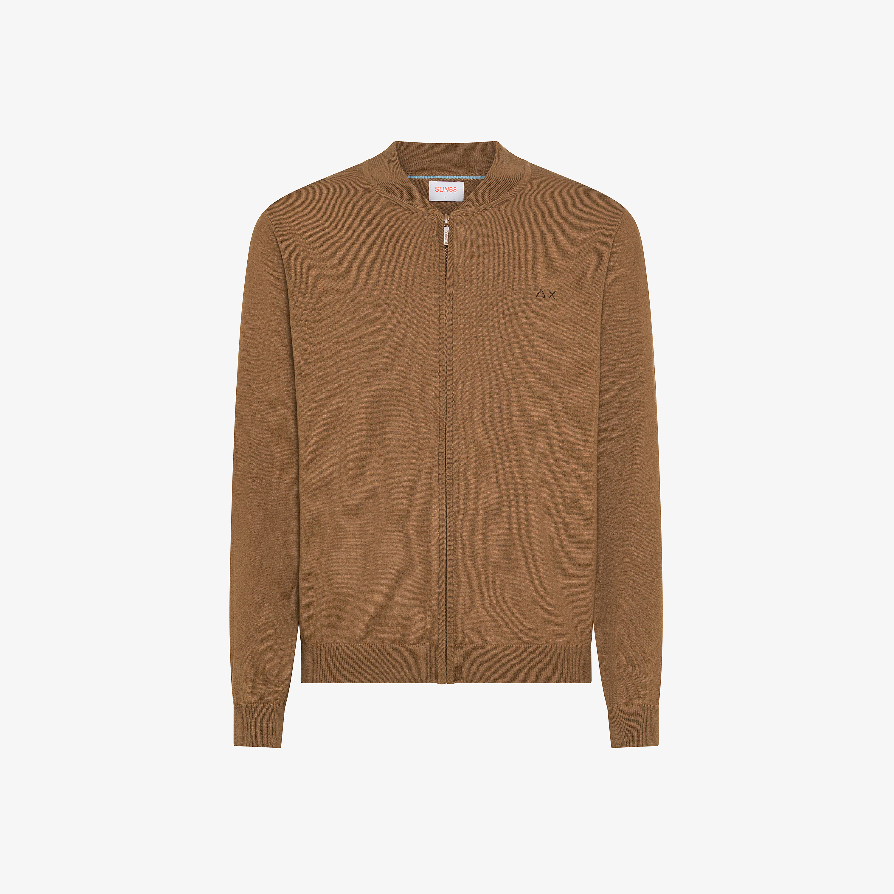 Cardigan in cotone e lana con zip marrone deserto