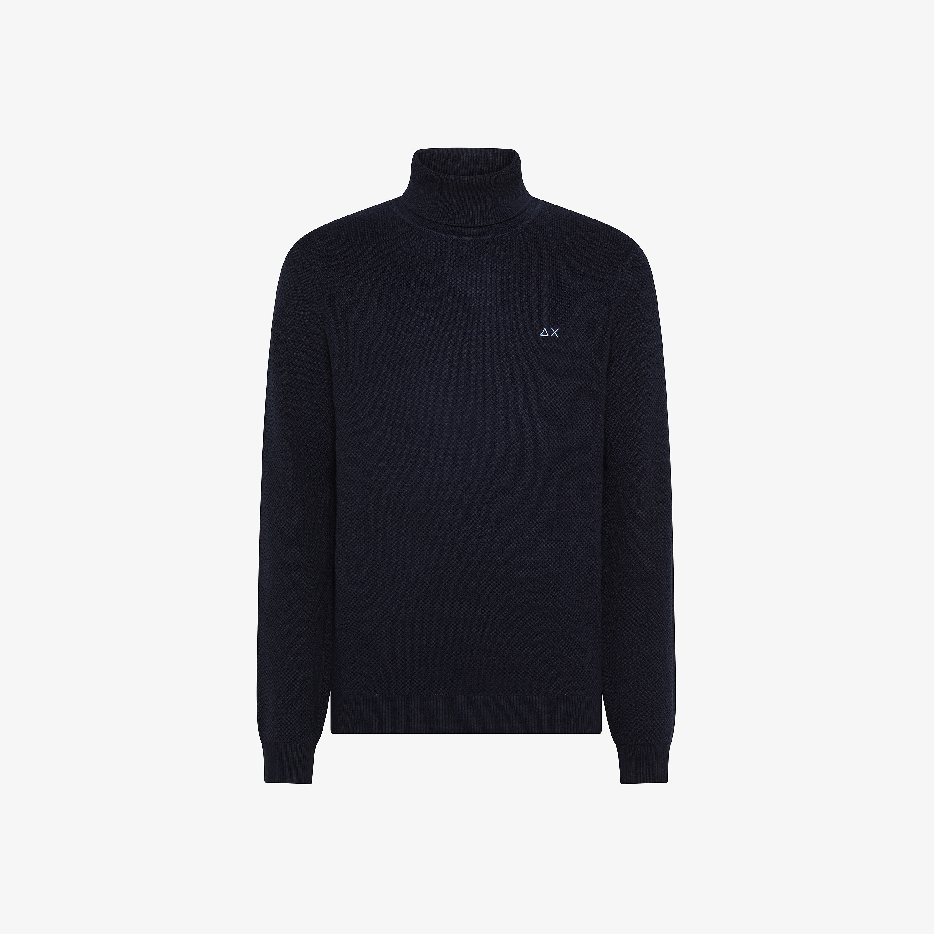 Navy blue wool and cotton turtleneck jumper