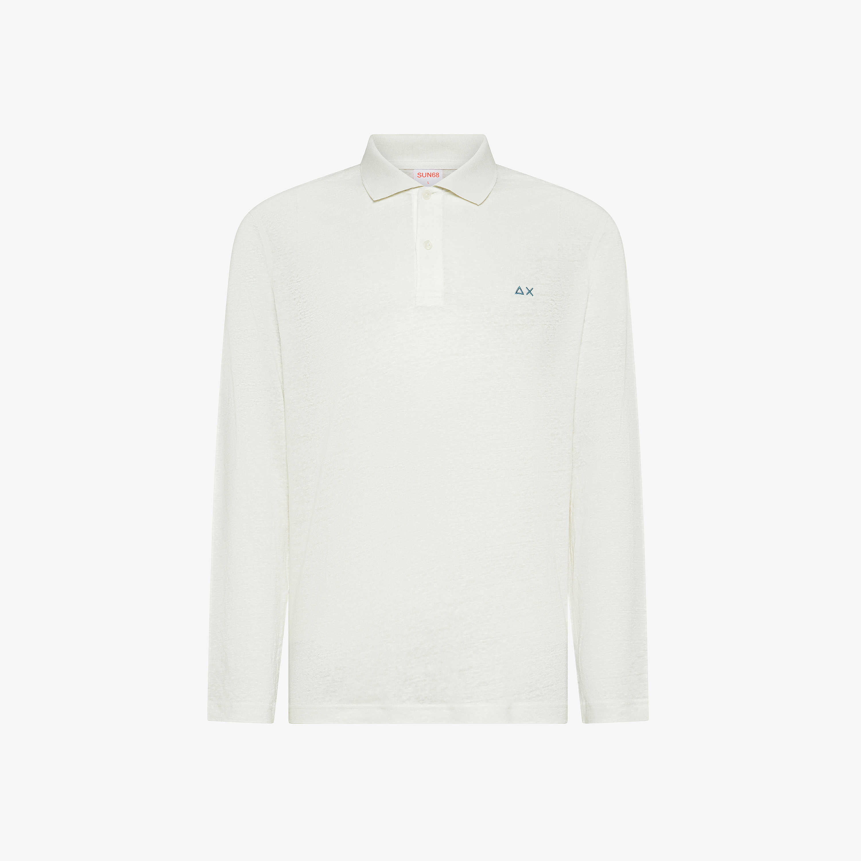 Polo a maniche lunghe in lino bianco panna