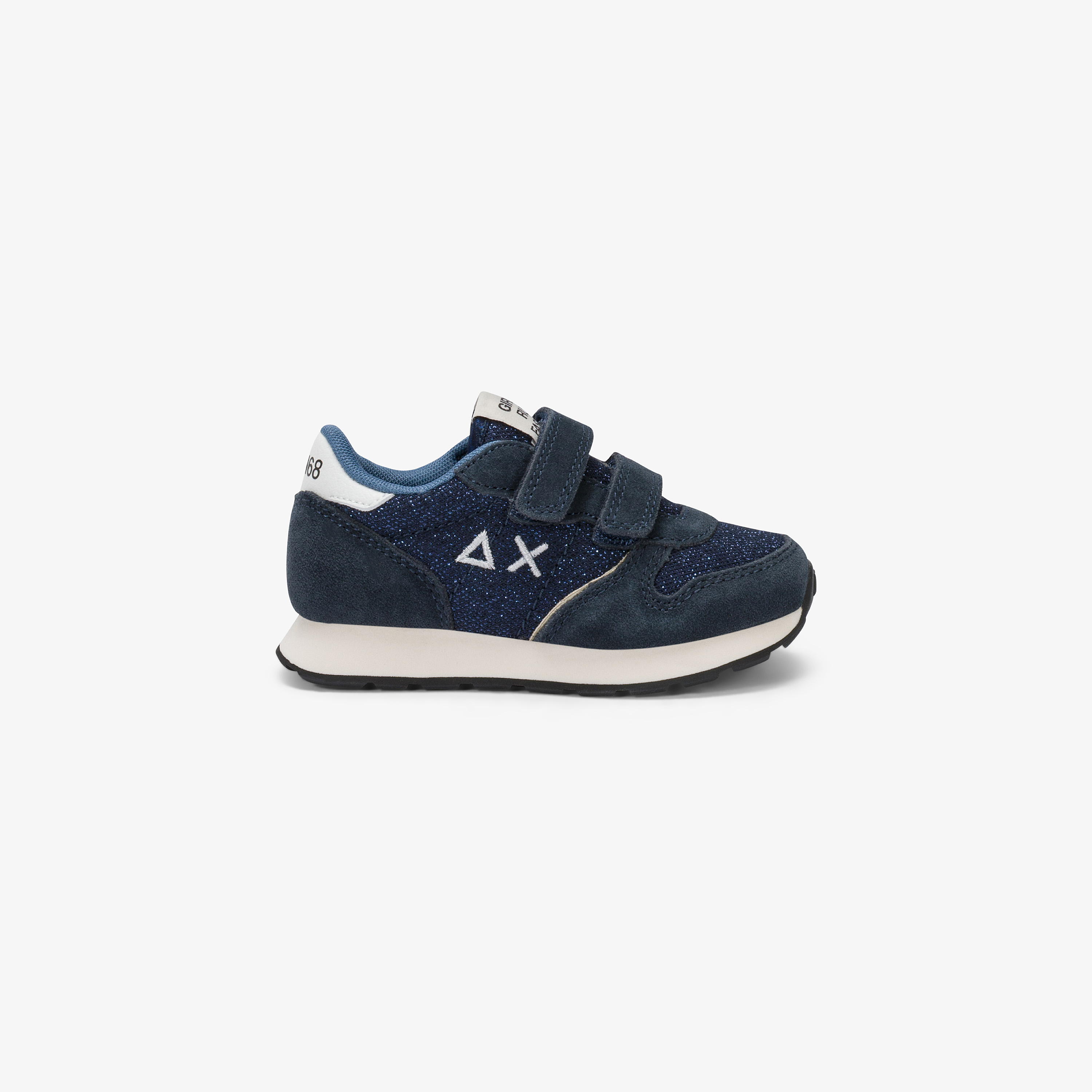 Navy blue Baby Girl's Ally Glitter strap closure sneaker with logo