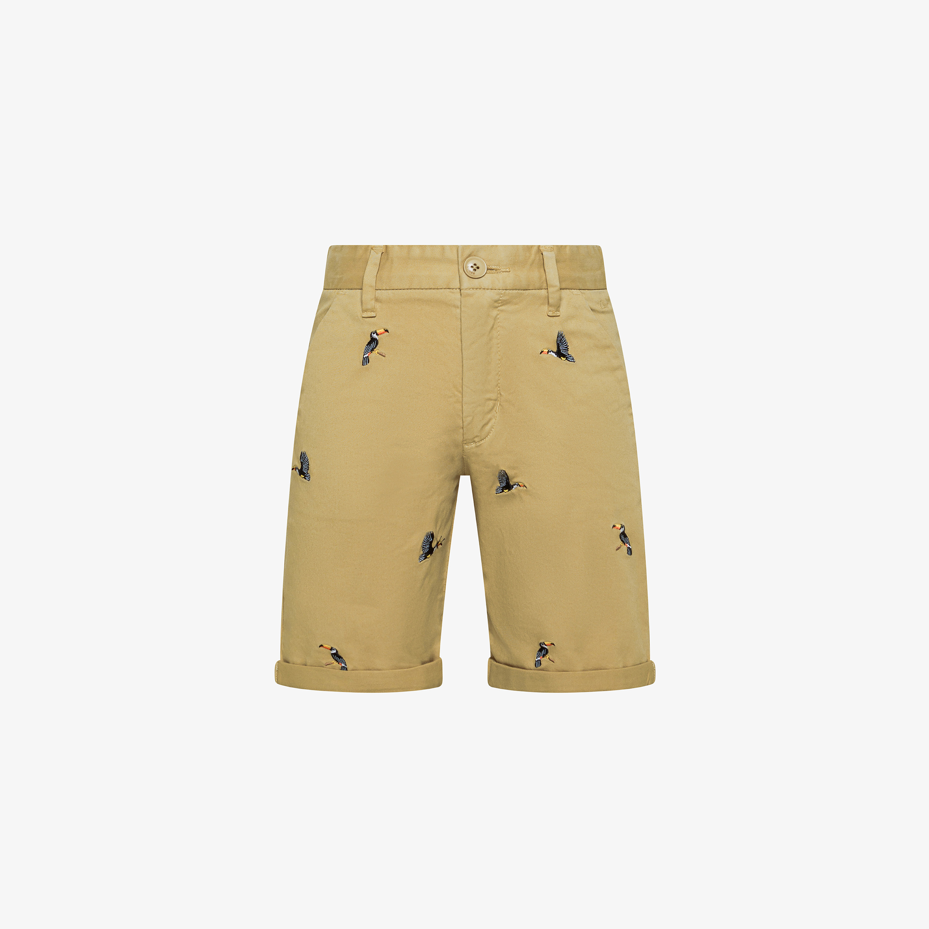 Beige chino shorts with embroidery