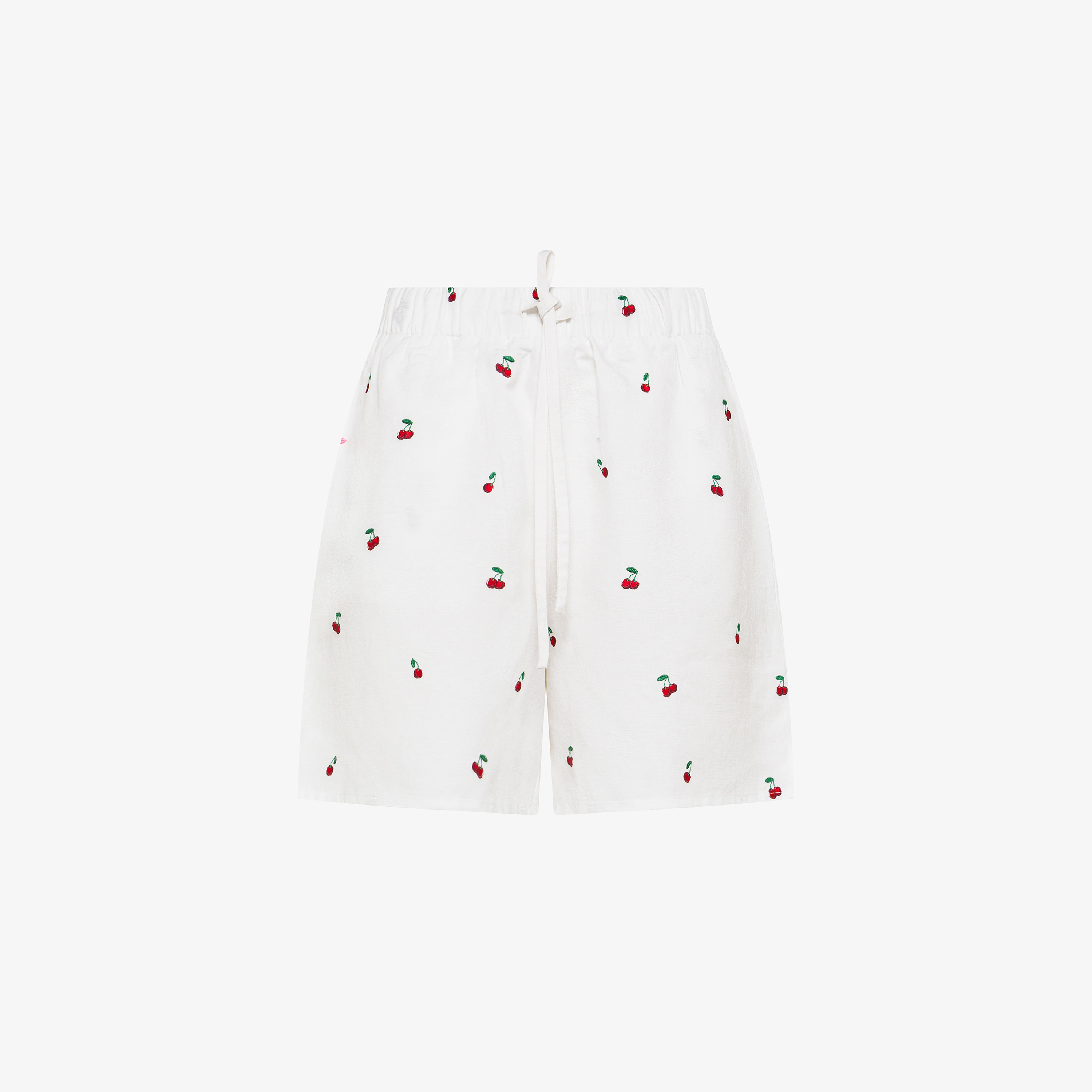 Shorts in misto cotone con ricami bianco panna/fucsia