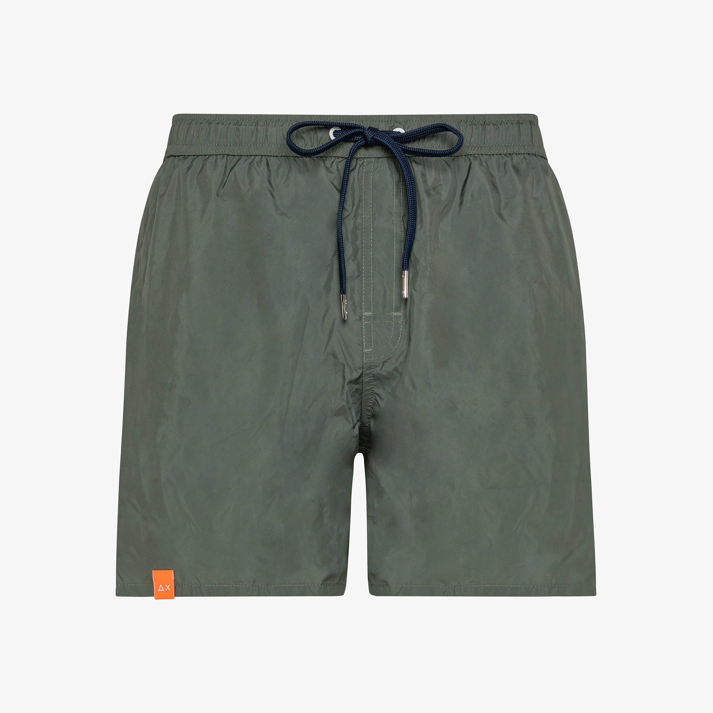 Military green nylon swim shorts
