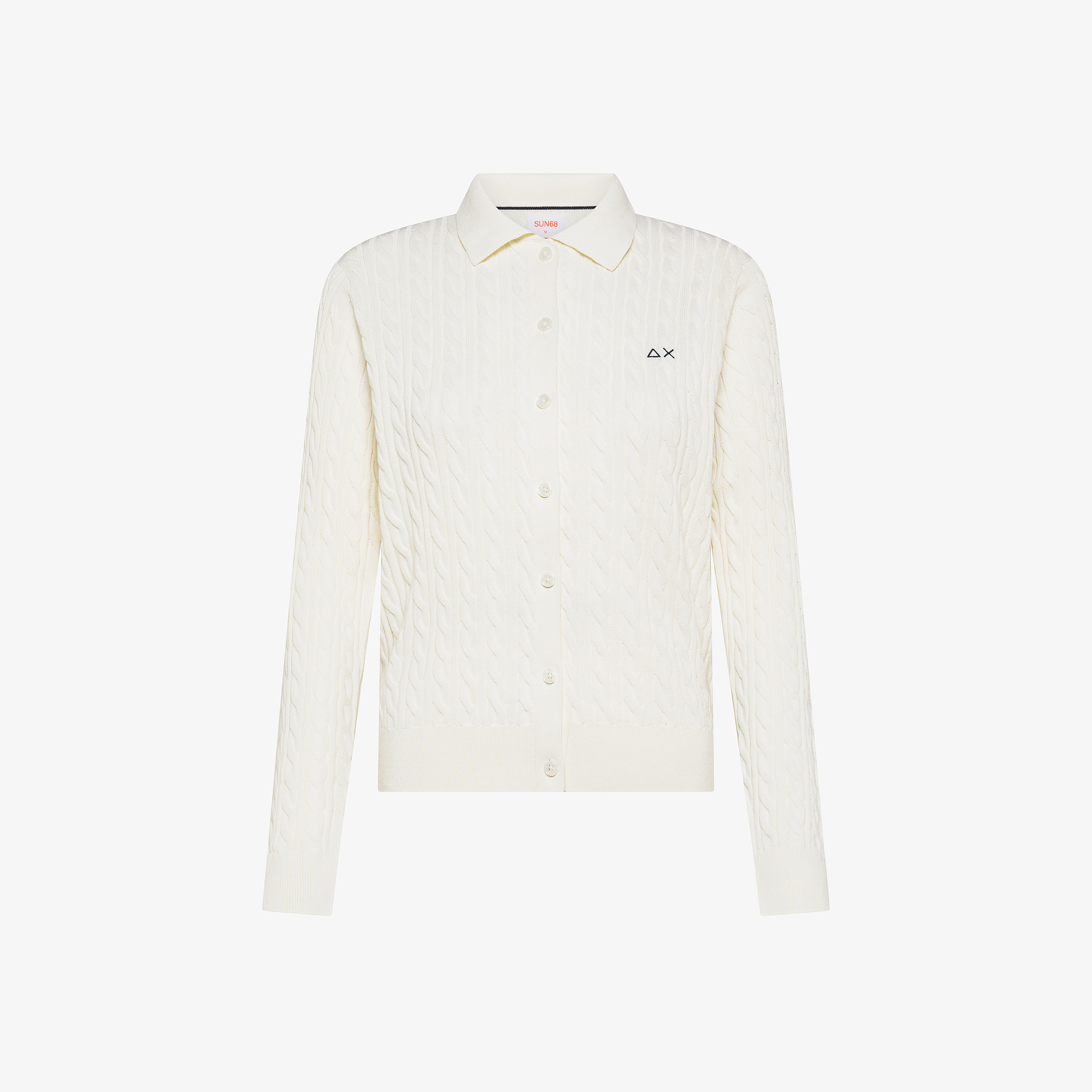 Cardigan in maglia di cotone a trecce bianco panna