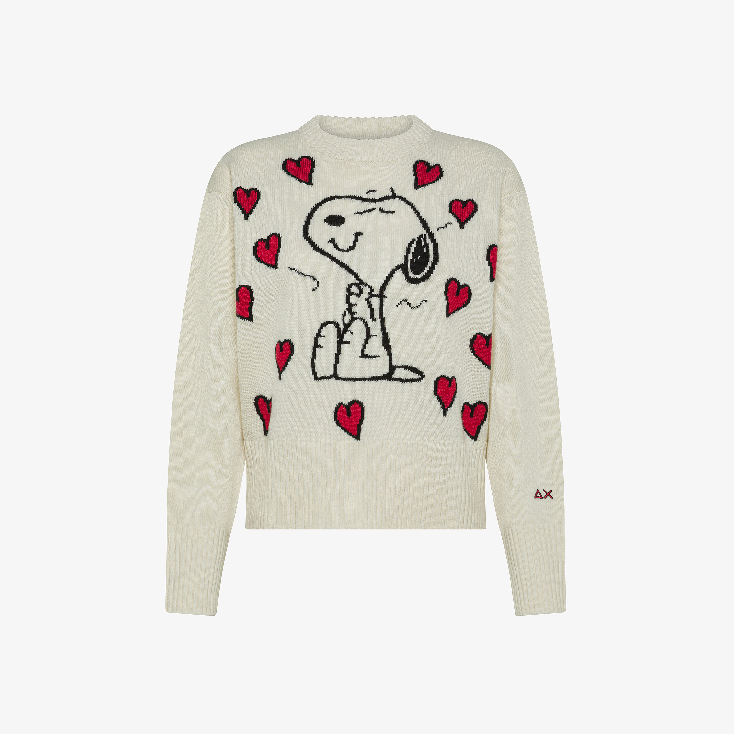 Maglia Peanuts in misto lana jacquard bianco panna