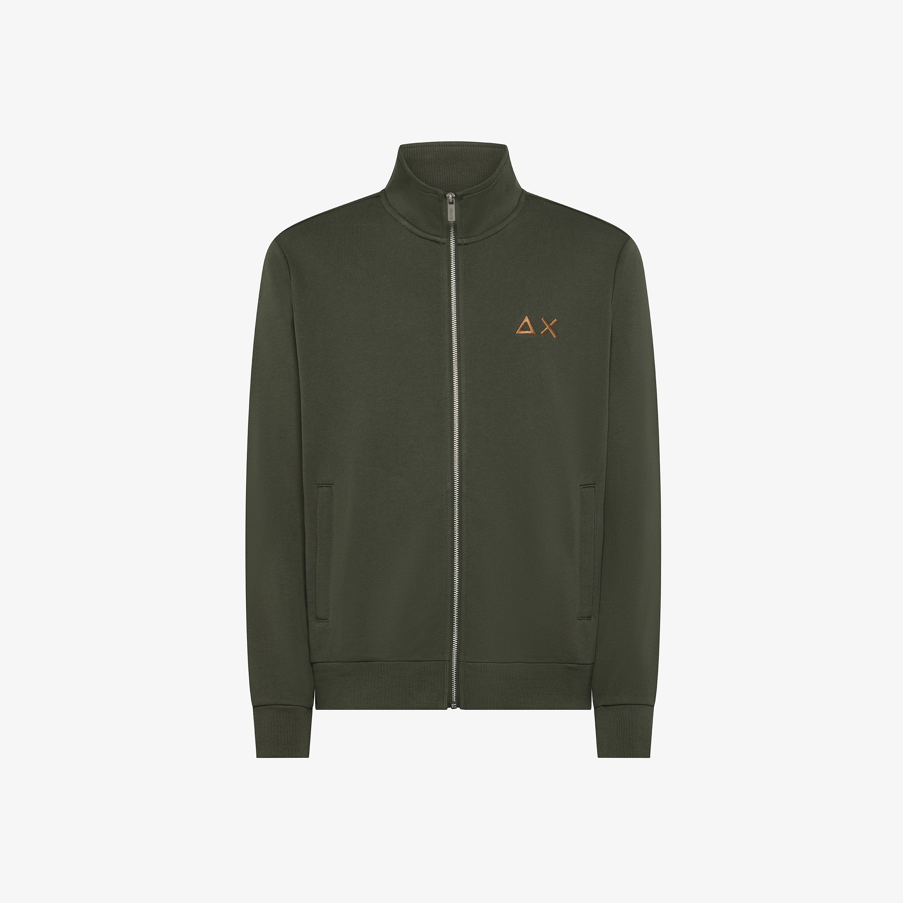 Felpa in cotone con zip e logo militare scuro