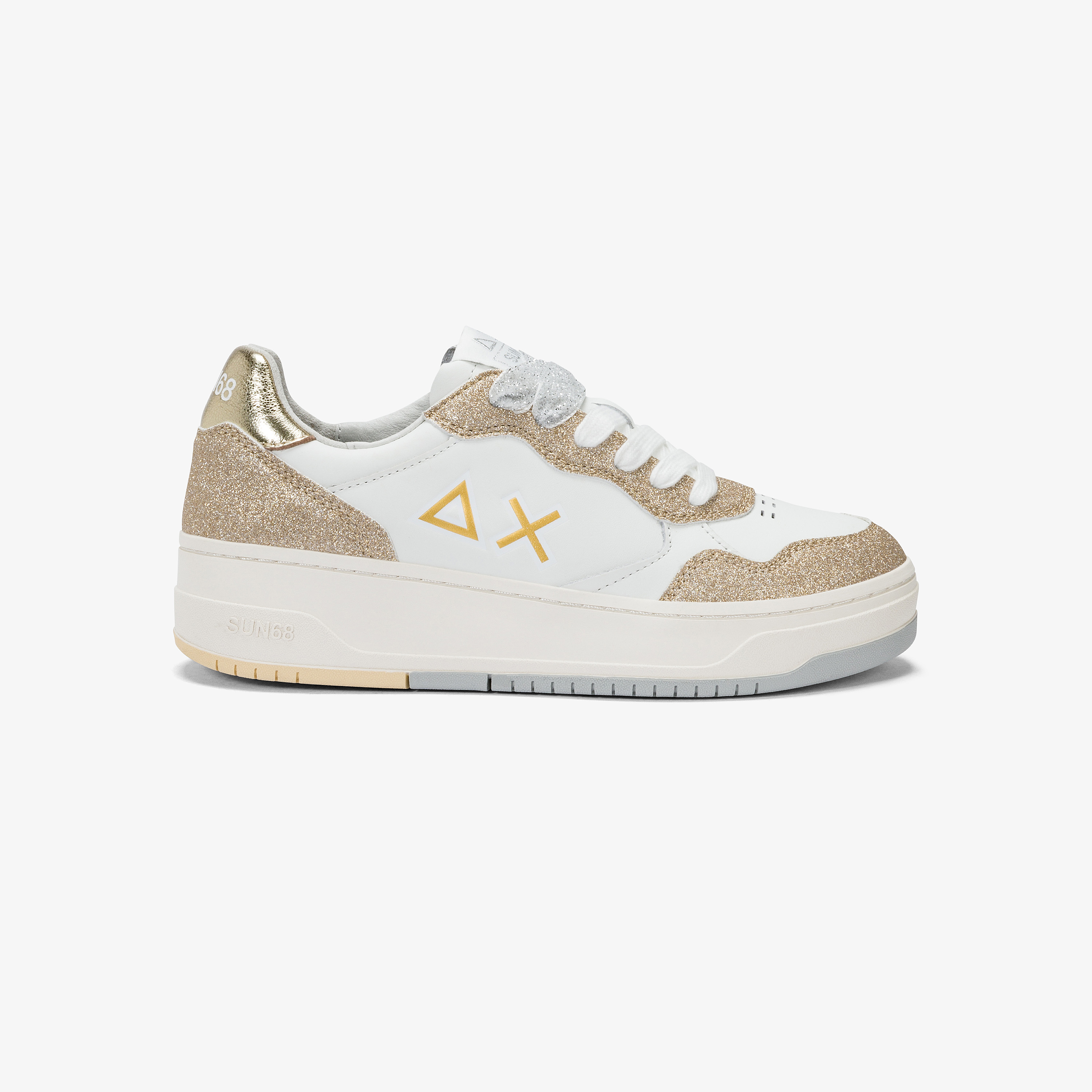 Sneaker Basket Love Lady in pelle e suede bianco e oro