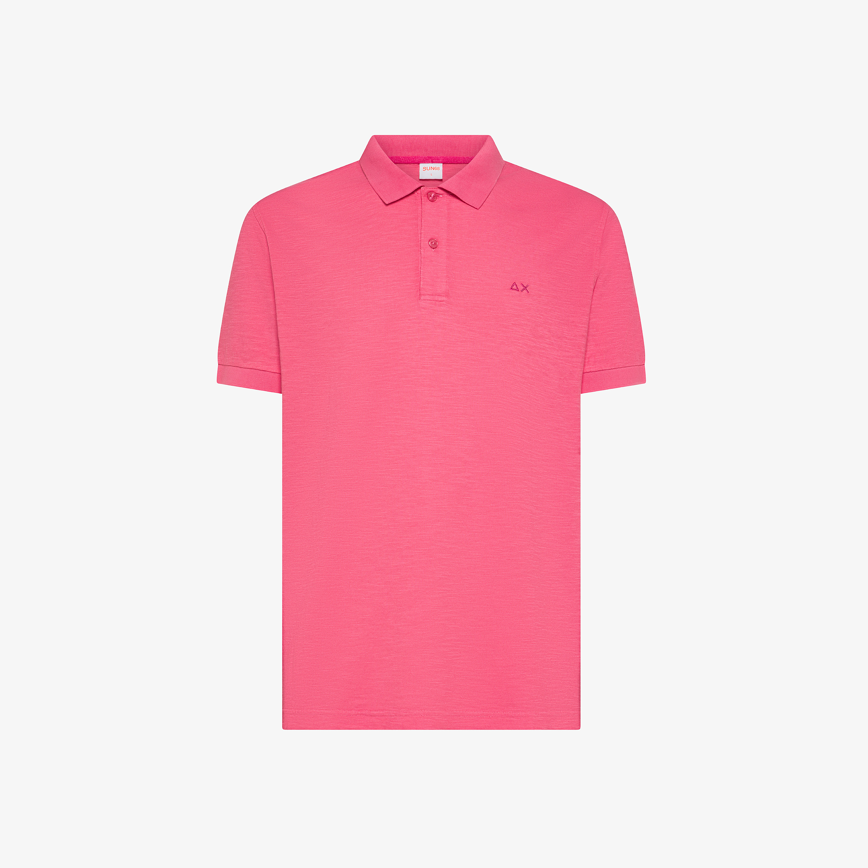 Polo con ricamo sul petto in cotone fucsia