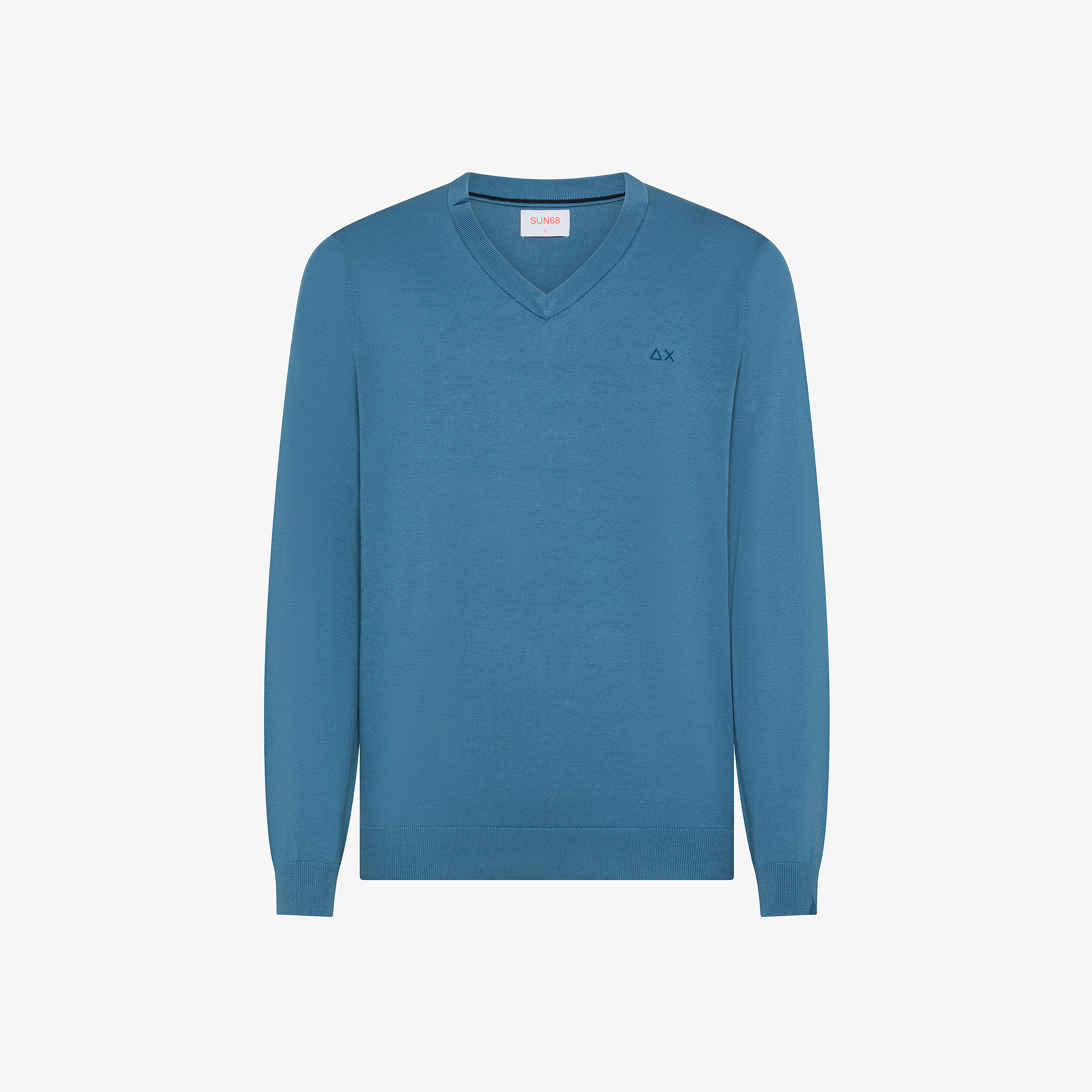 Maglia in cotone con scollo a V blu avio