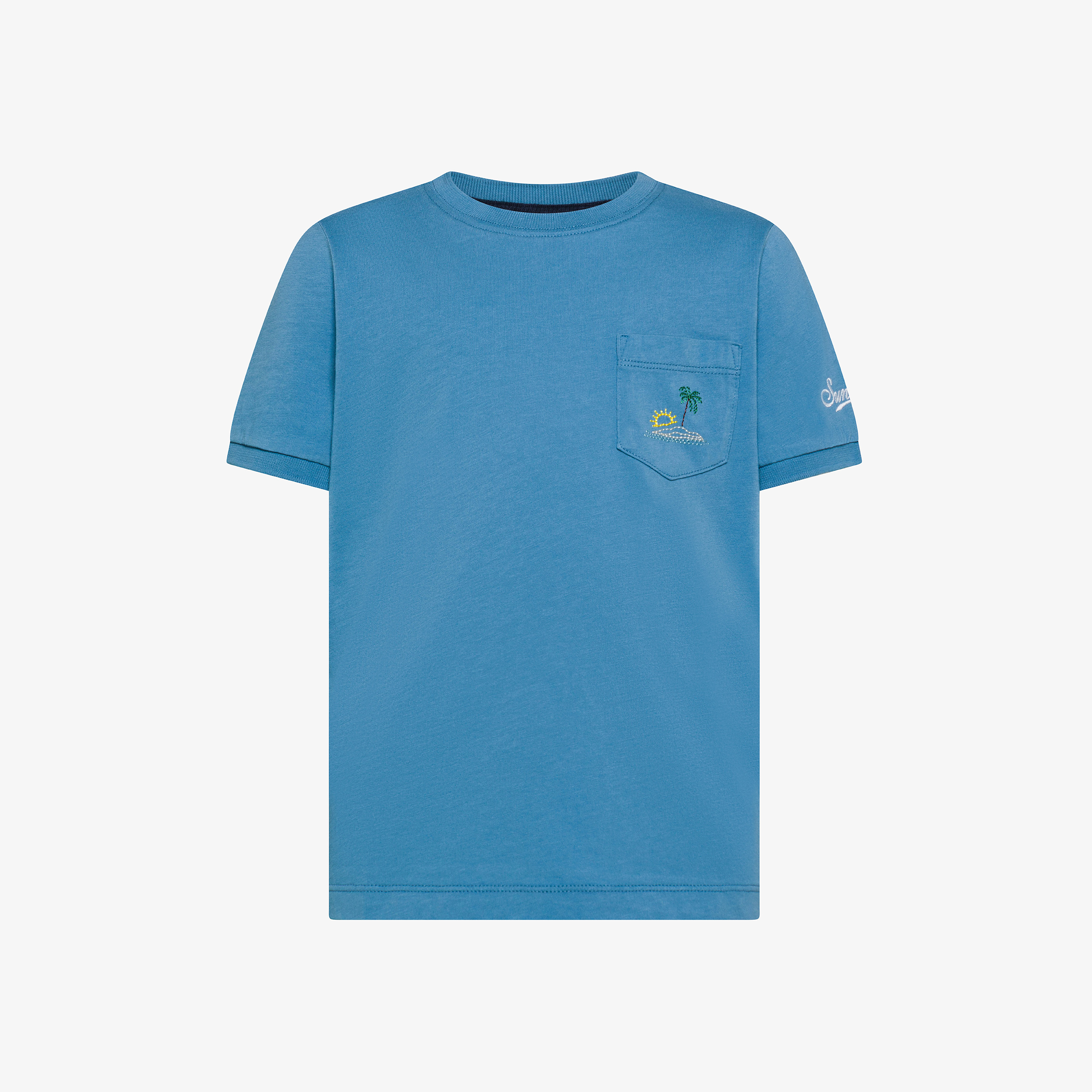 Avio blue embroidered cotton jersey T-shirt