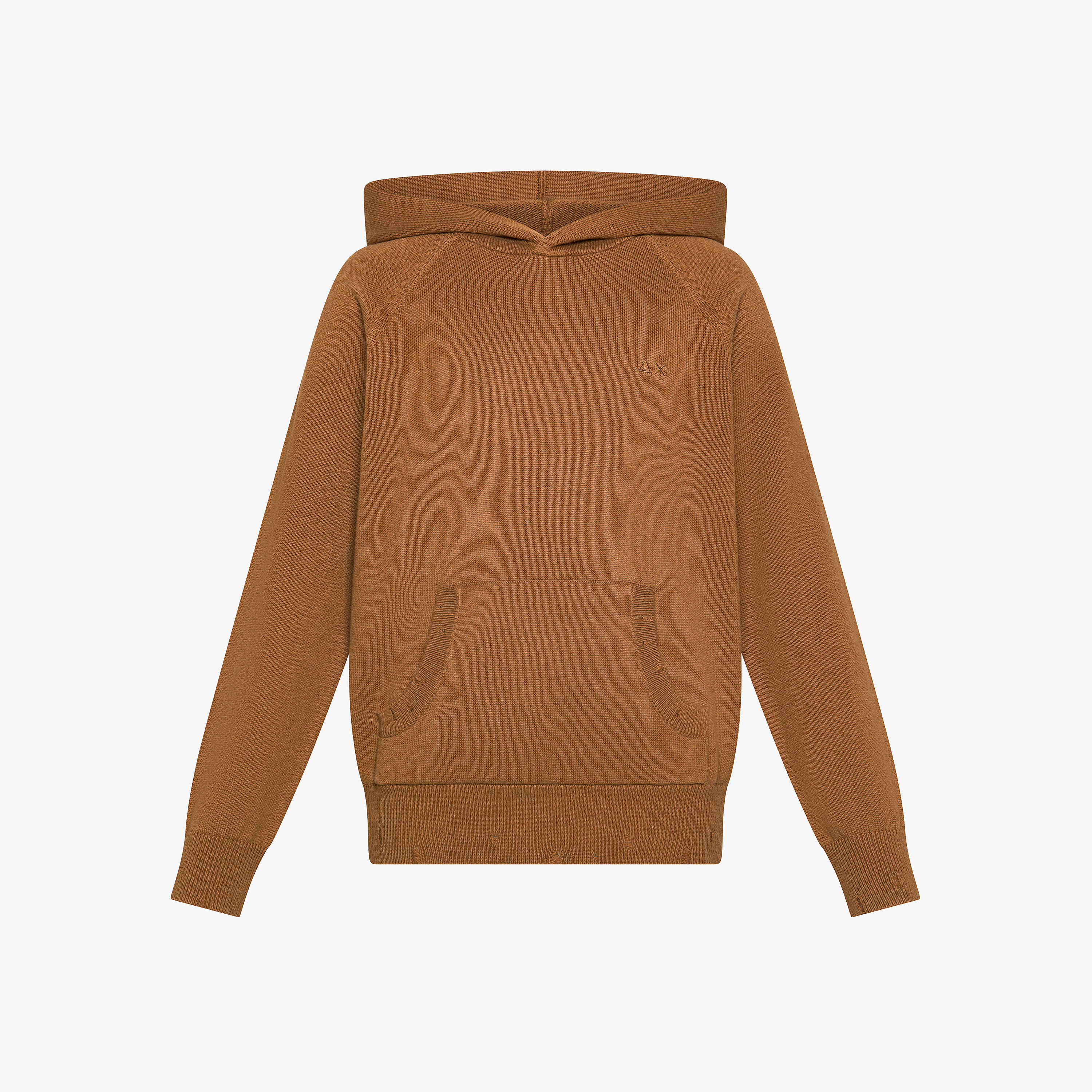 Desert brown wool and cotton hooded jumper