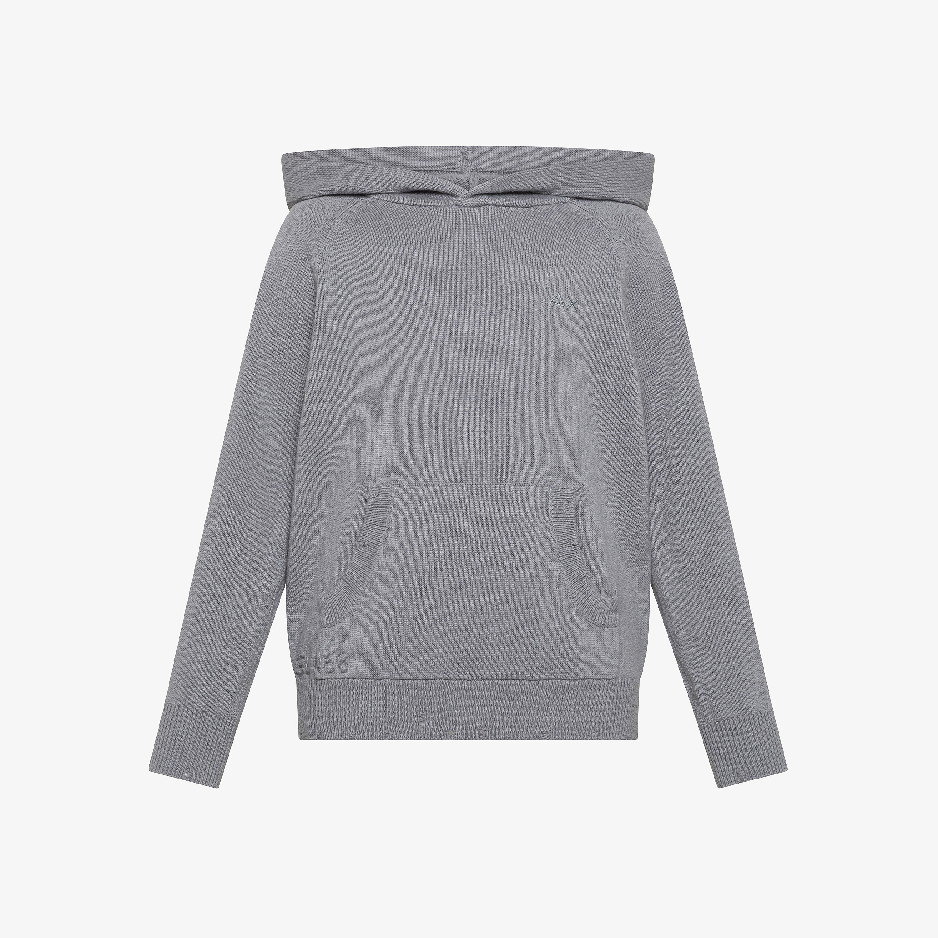 Medium grey wool and cotton hooded jumper