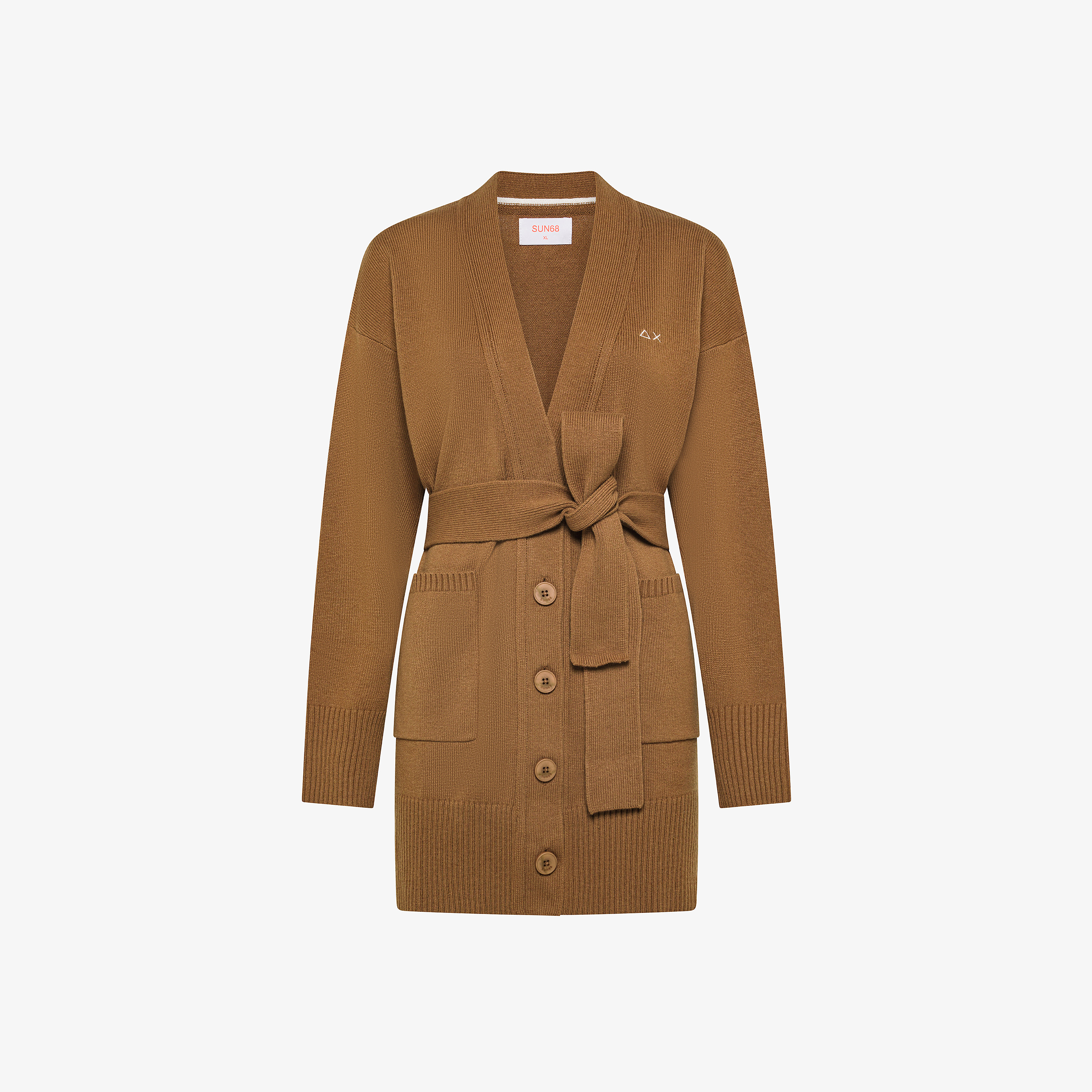 Cardigan in lana e cashmere con cintura marrone deserto