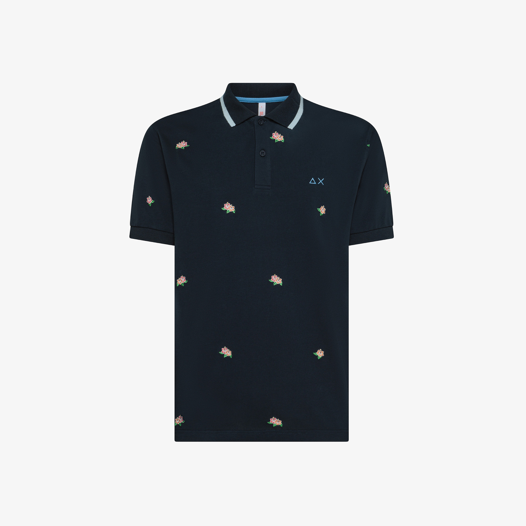 Polo blu navy con ricami grafici