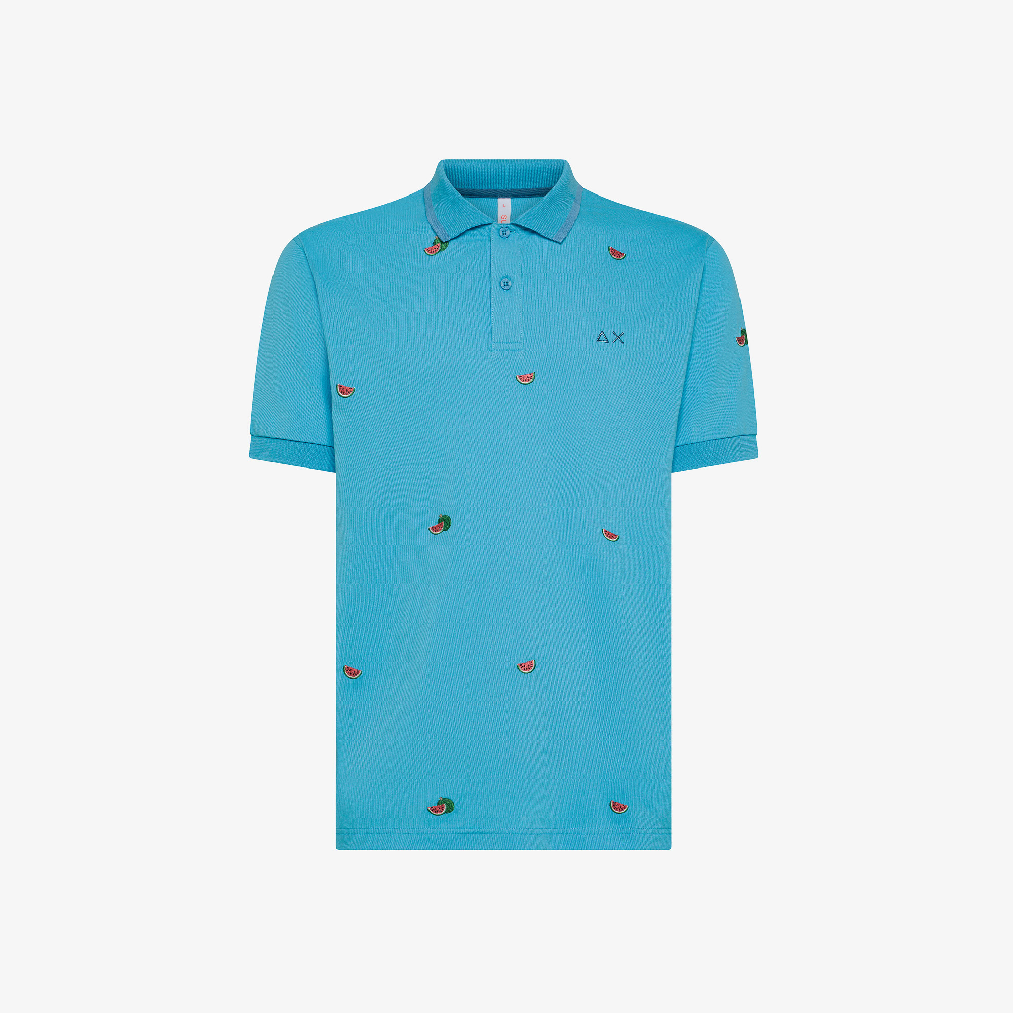 Polo turchese con ricami grafici